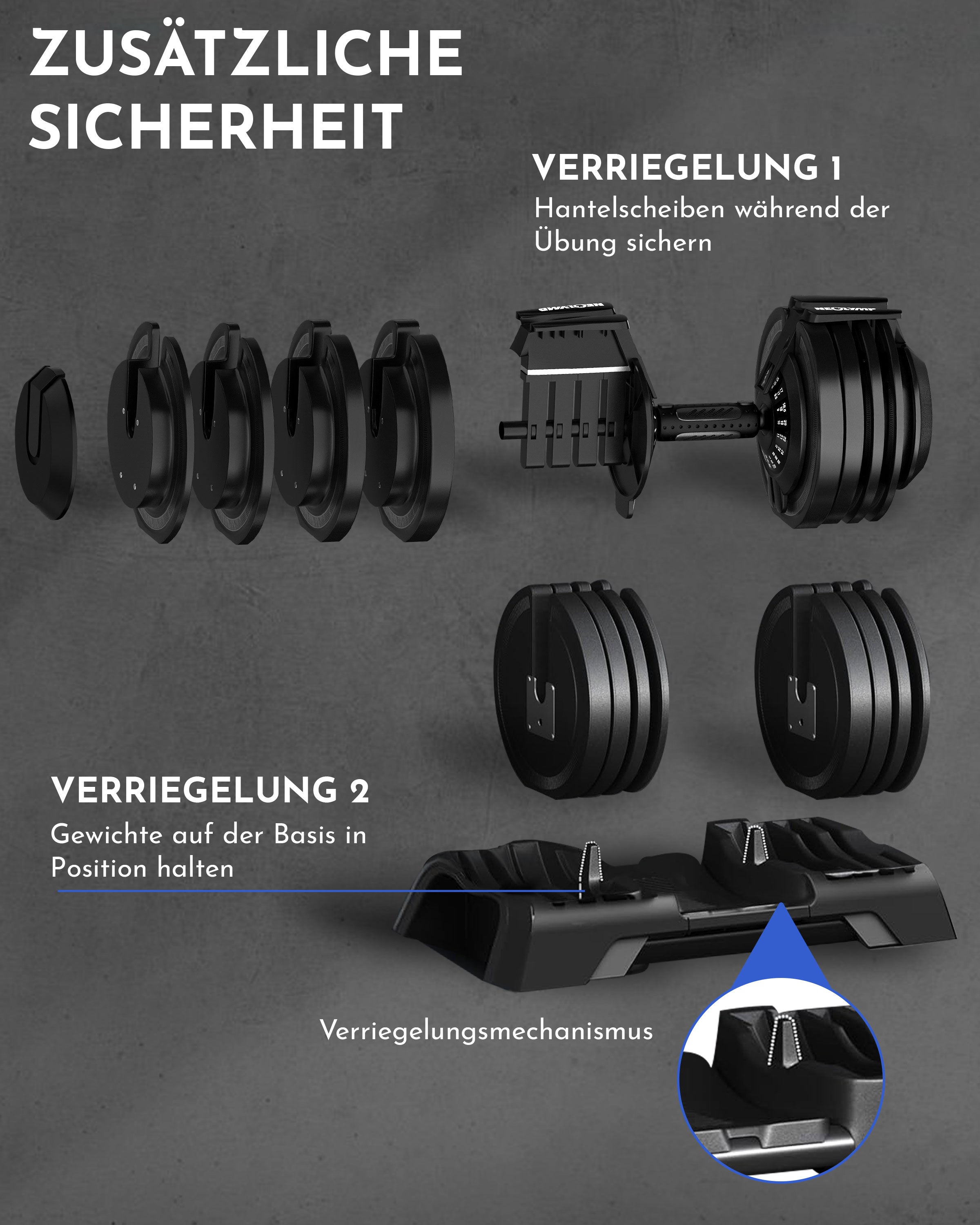 3-in-1 Hantelset zum Verstellen 24kg