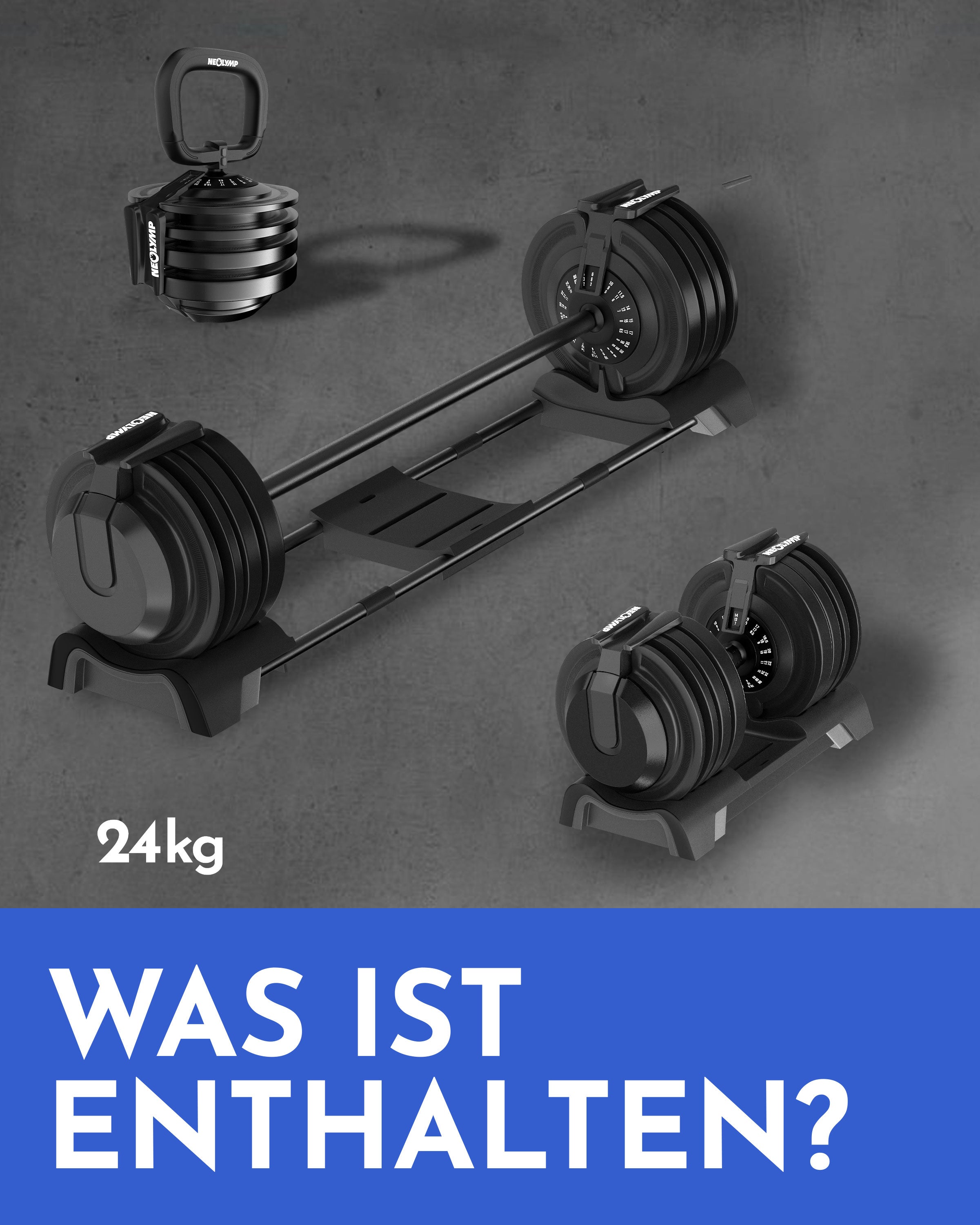3-in-1 Hantelset zum Verstellen 24kg
