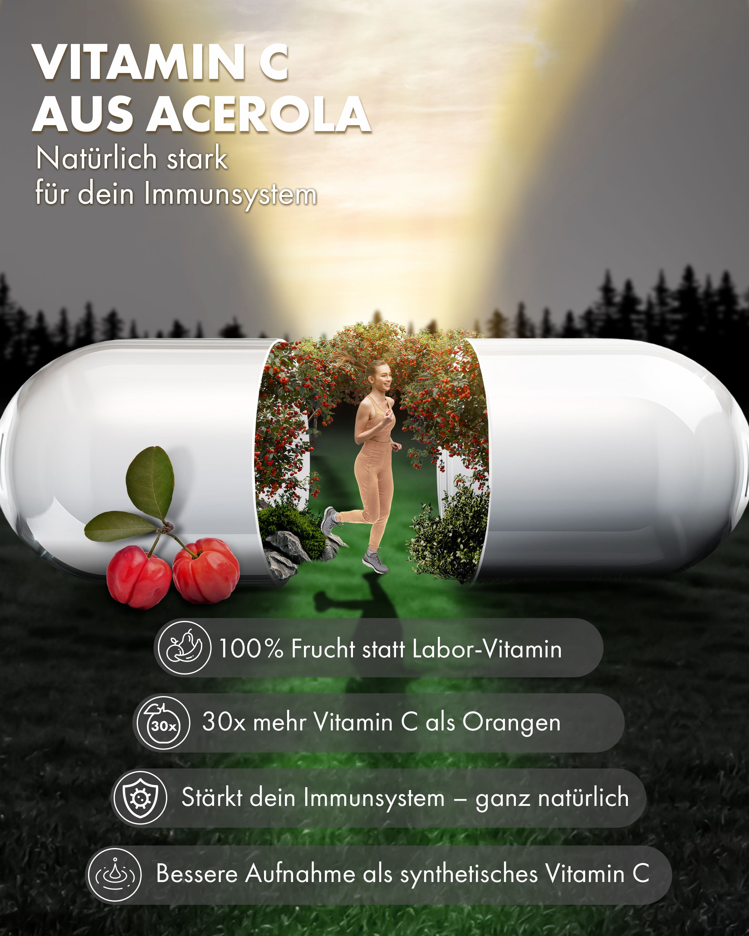 Nature Elegance - Vitamin C - aus Acerola-Superfrucht, vegane Kapseln