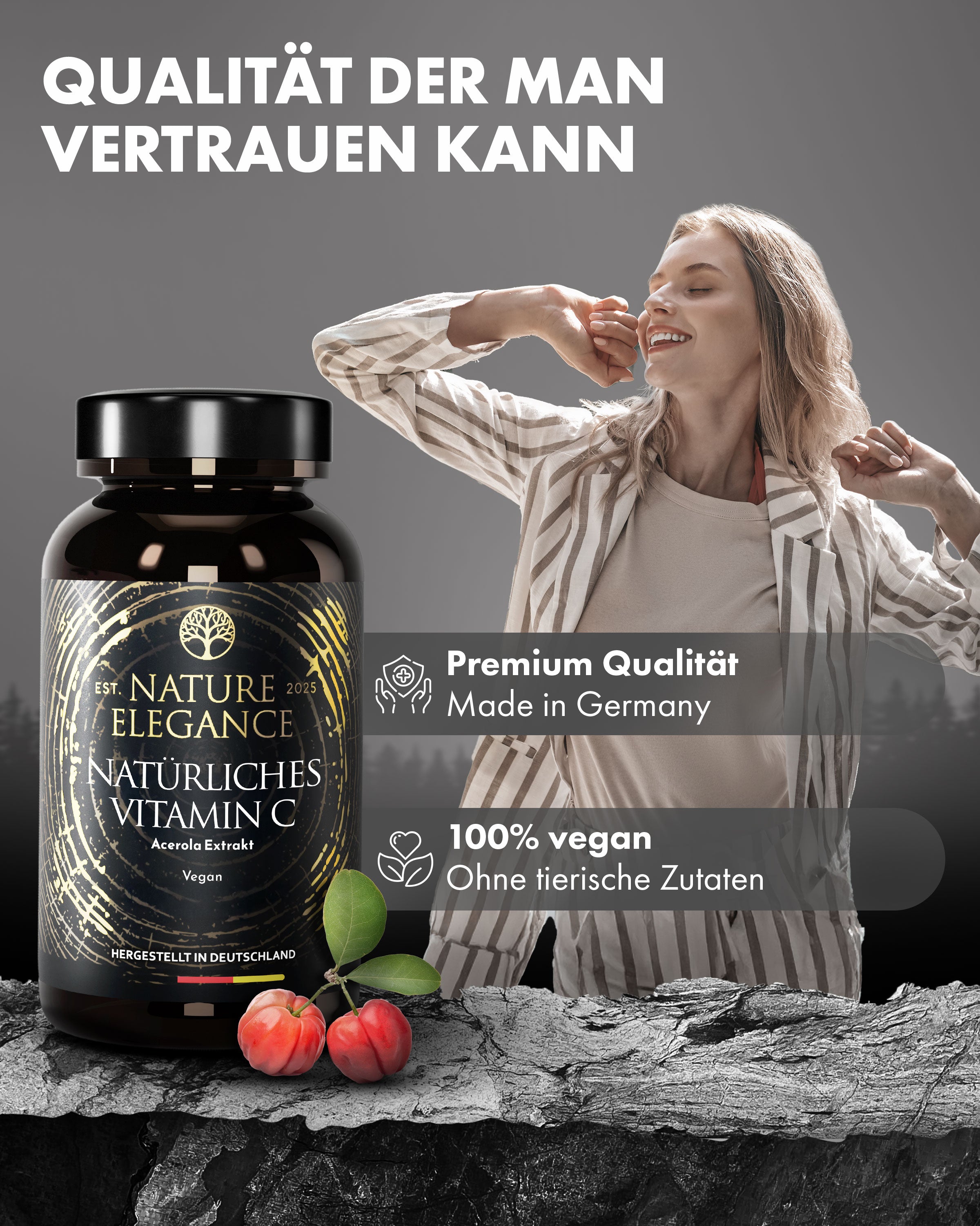 Nature Elegance - Vitamin C - aus Acerola-Superfrucht, vegane Kapseln