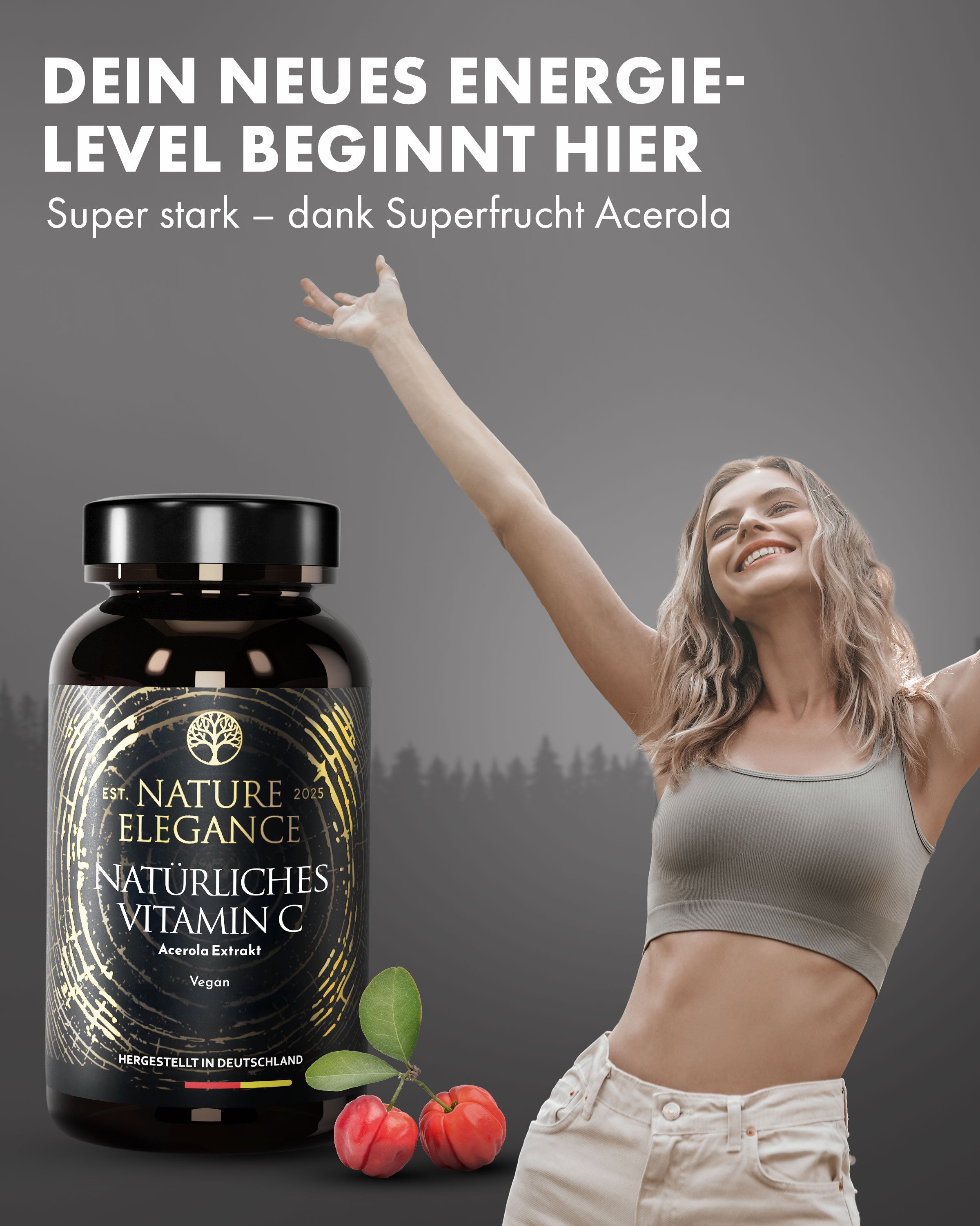 Nature Elegance - Vitamin C - aus Acerola-Superfrucht, vegane Kapseln