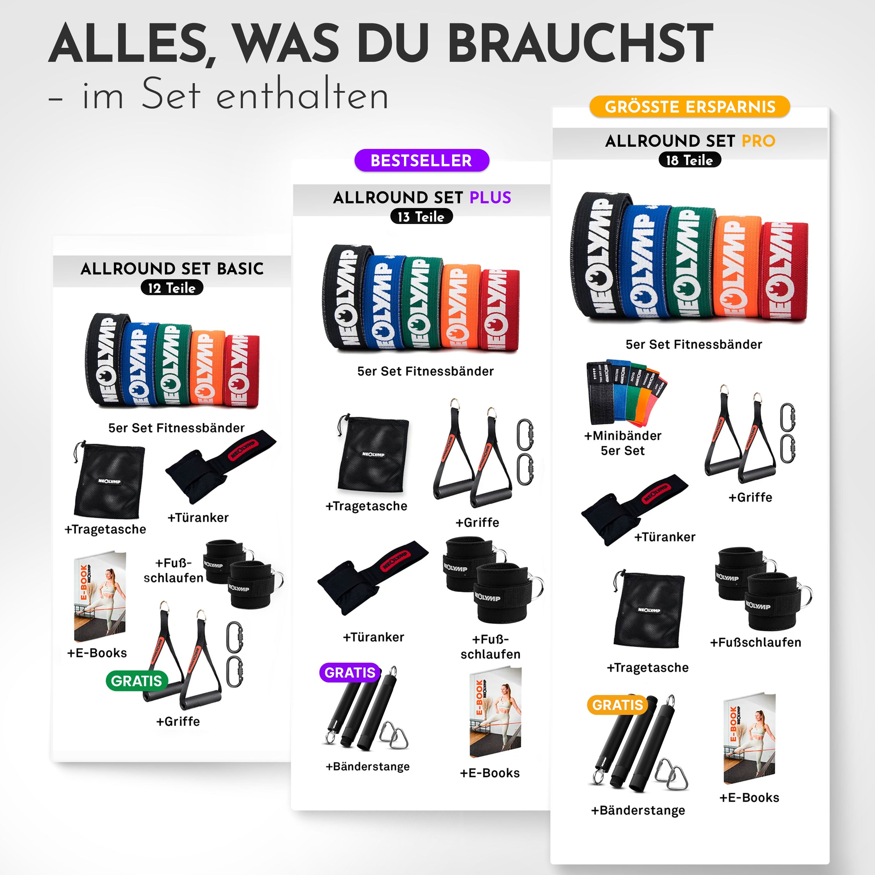 Fitness Bands Allround Set – Fabric Fitness Bands incl. Accessories & 400 Exercises