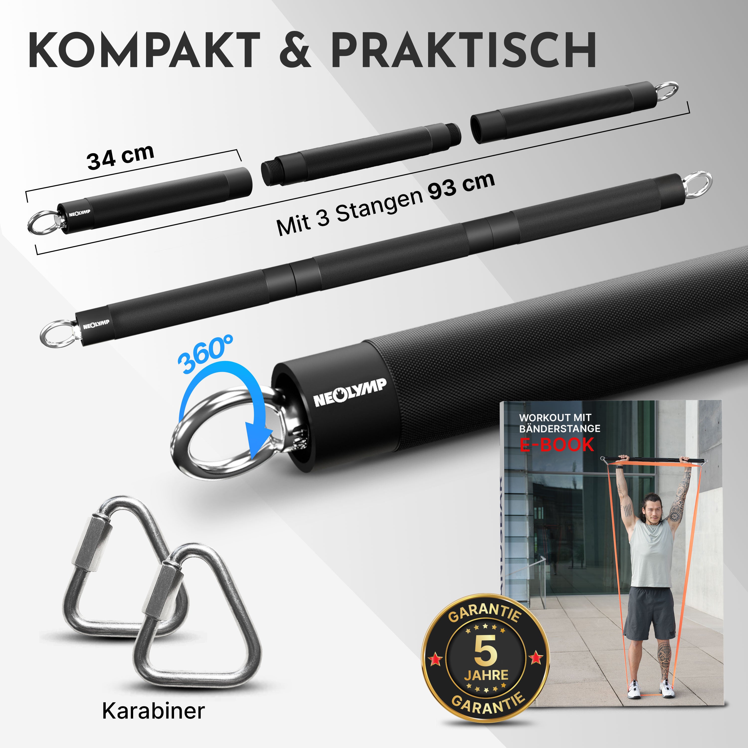 Bar for fitness bands with carabiners