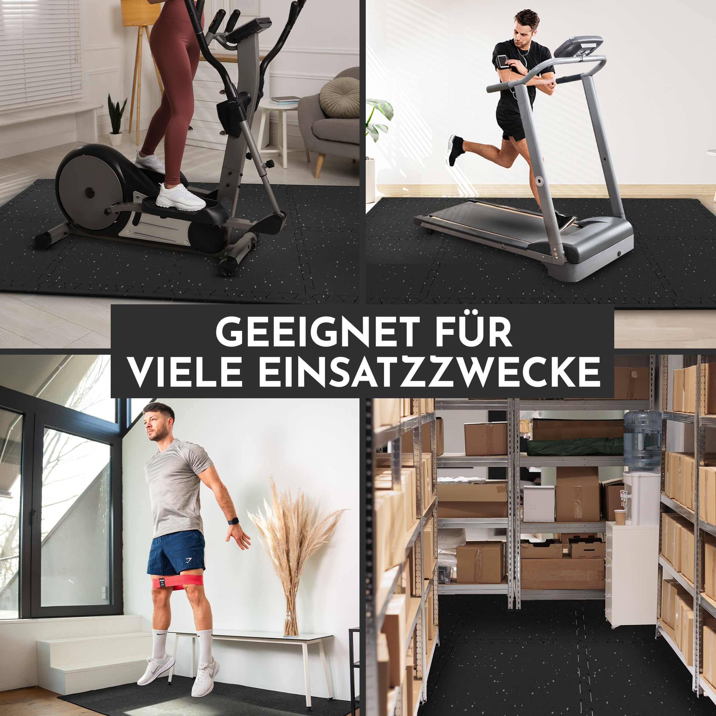 Robust floor protection mat black/gray speckled (Fitness puzzle mat)