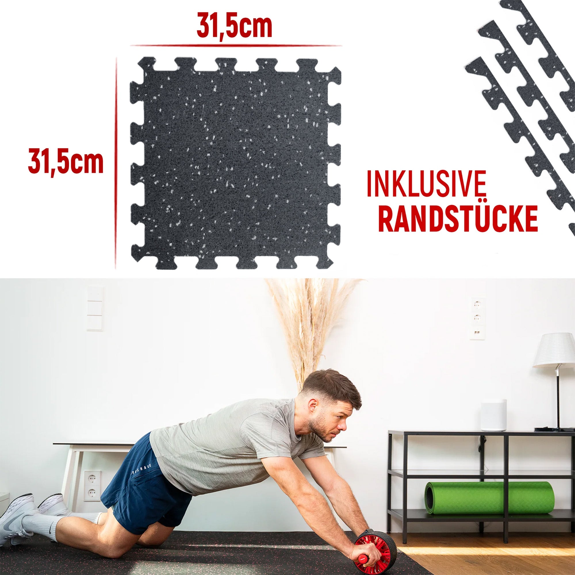 Robust floor protection mat black/gray speckled (Fitness puzzle mat)