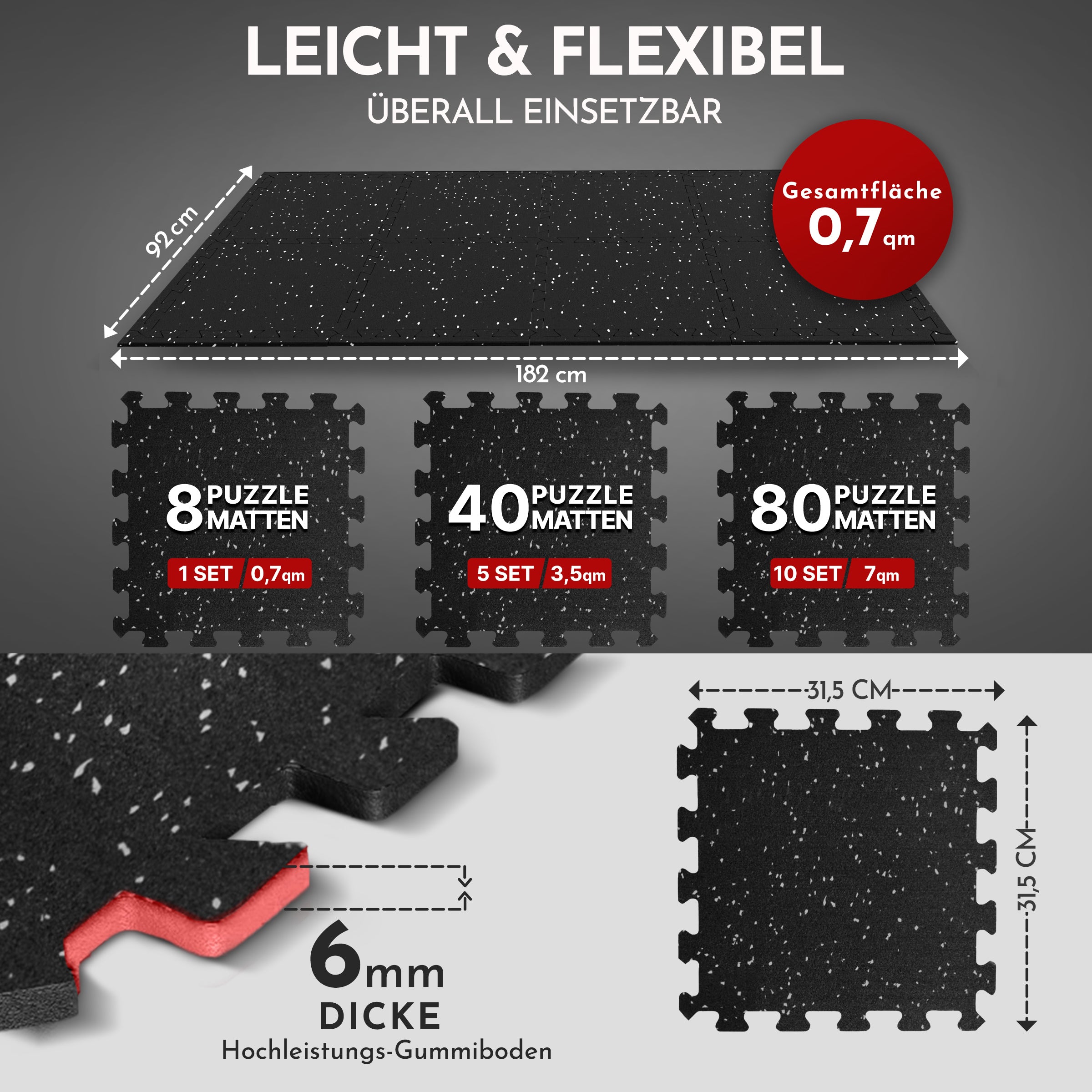 Robust floor protection mat black/gray speckled (Fitness puzzle mat)