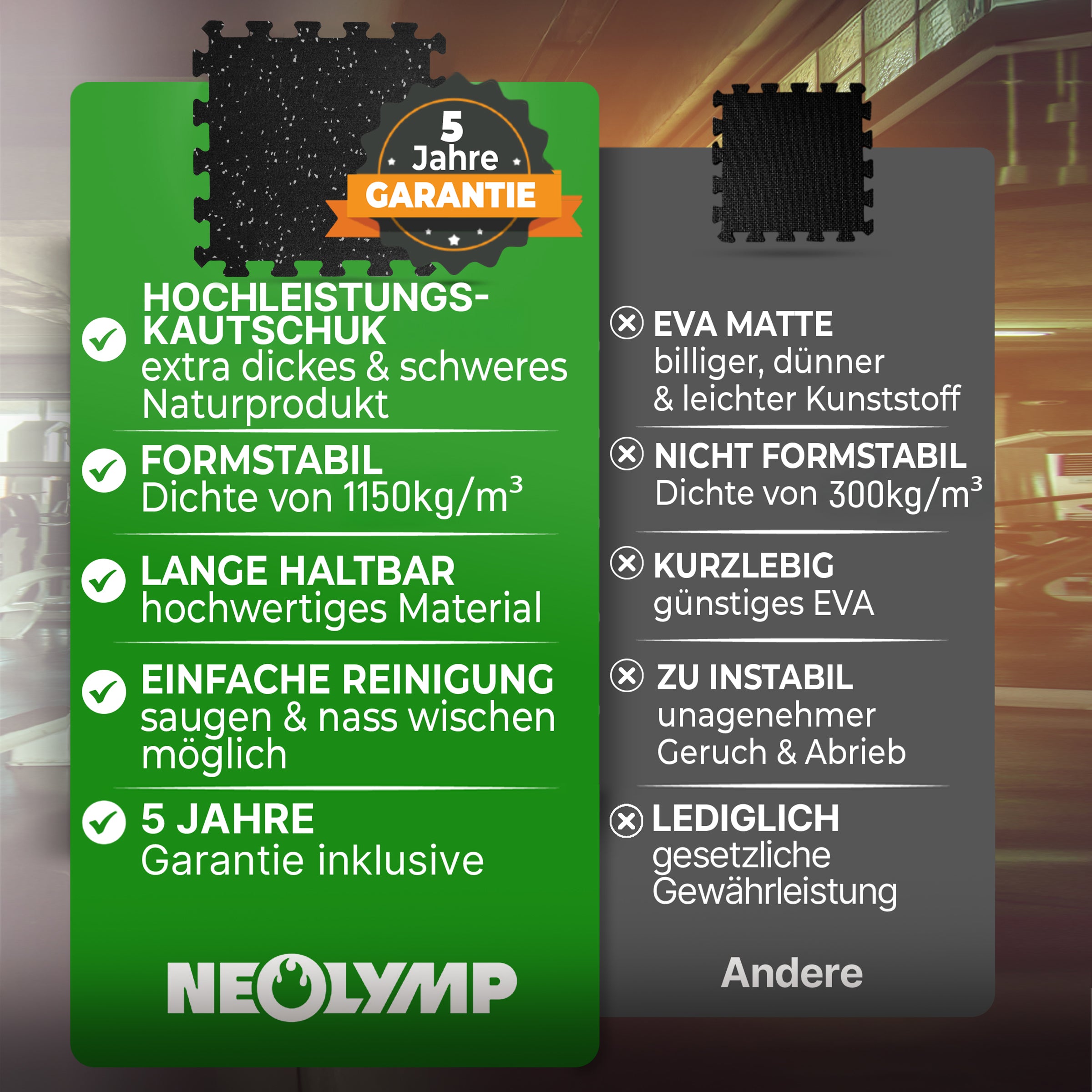 Robust floor protection mat black/gray speckled (Fitness puzzle mat)