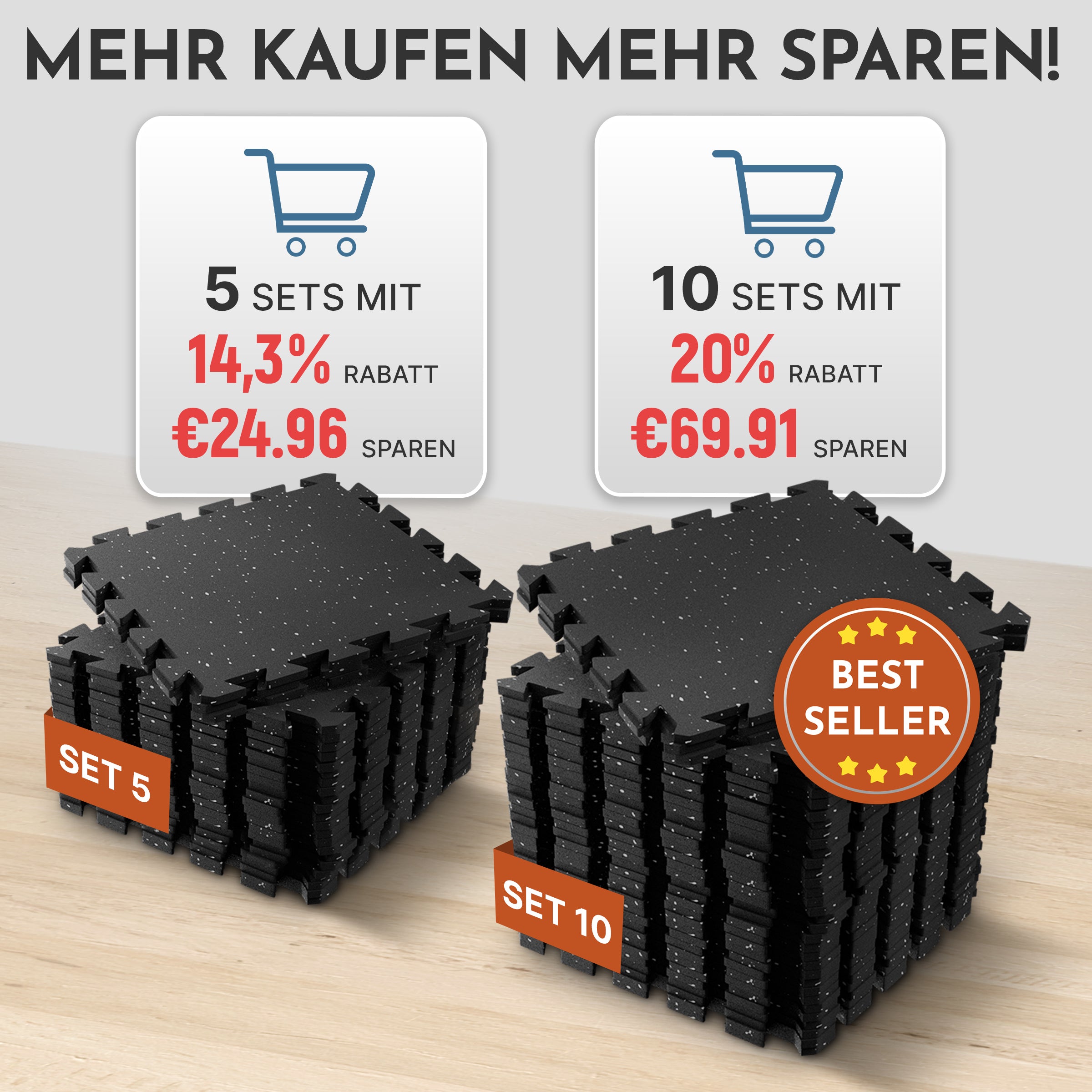 Robust floor protection mat black/gray speckled (Fitness puzzle mat)