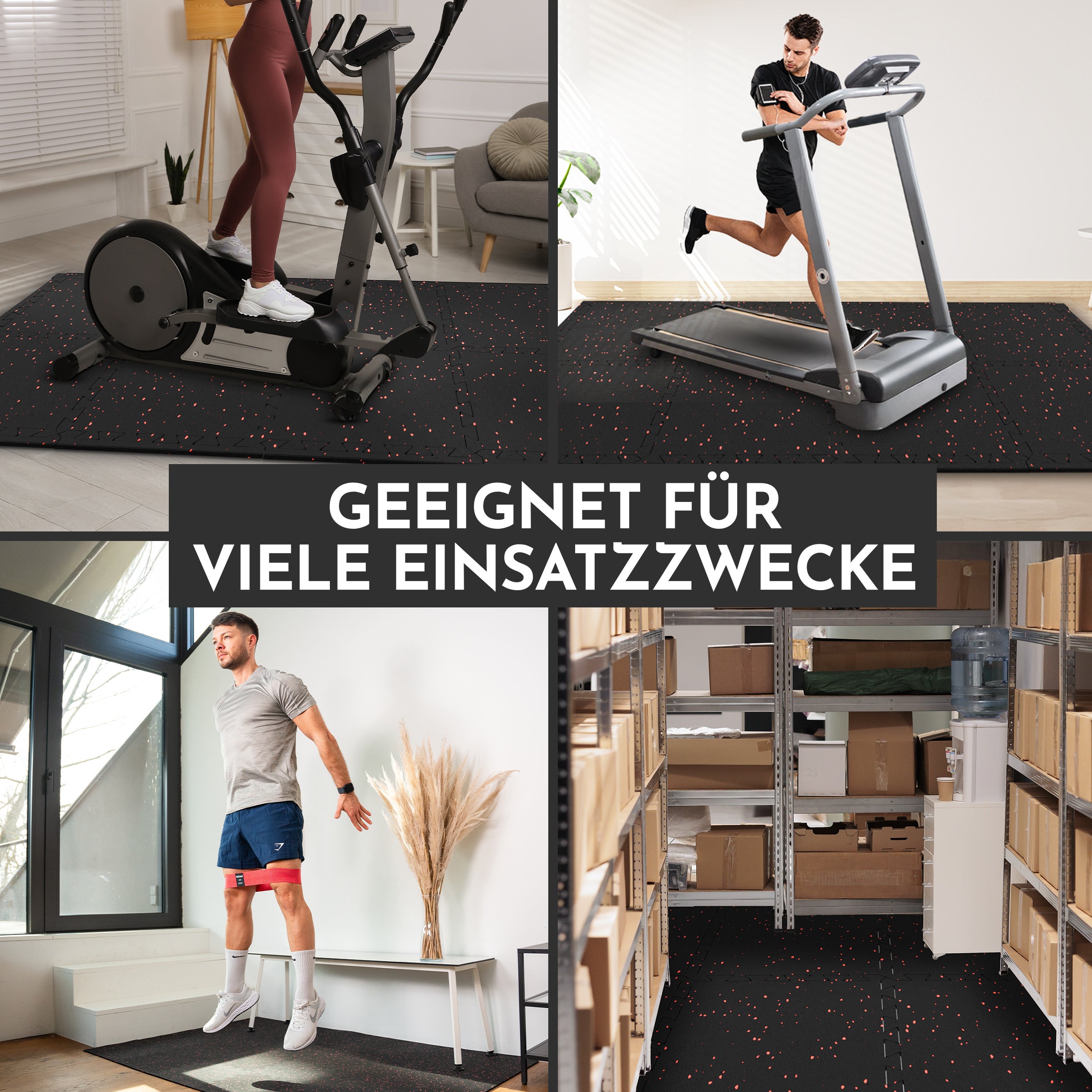 Robuste Bodenschutzmatte schwarz/orange gesprenkelt (Fitness Puzzlematte)
