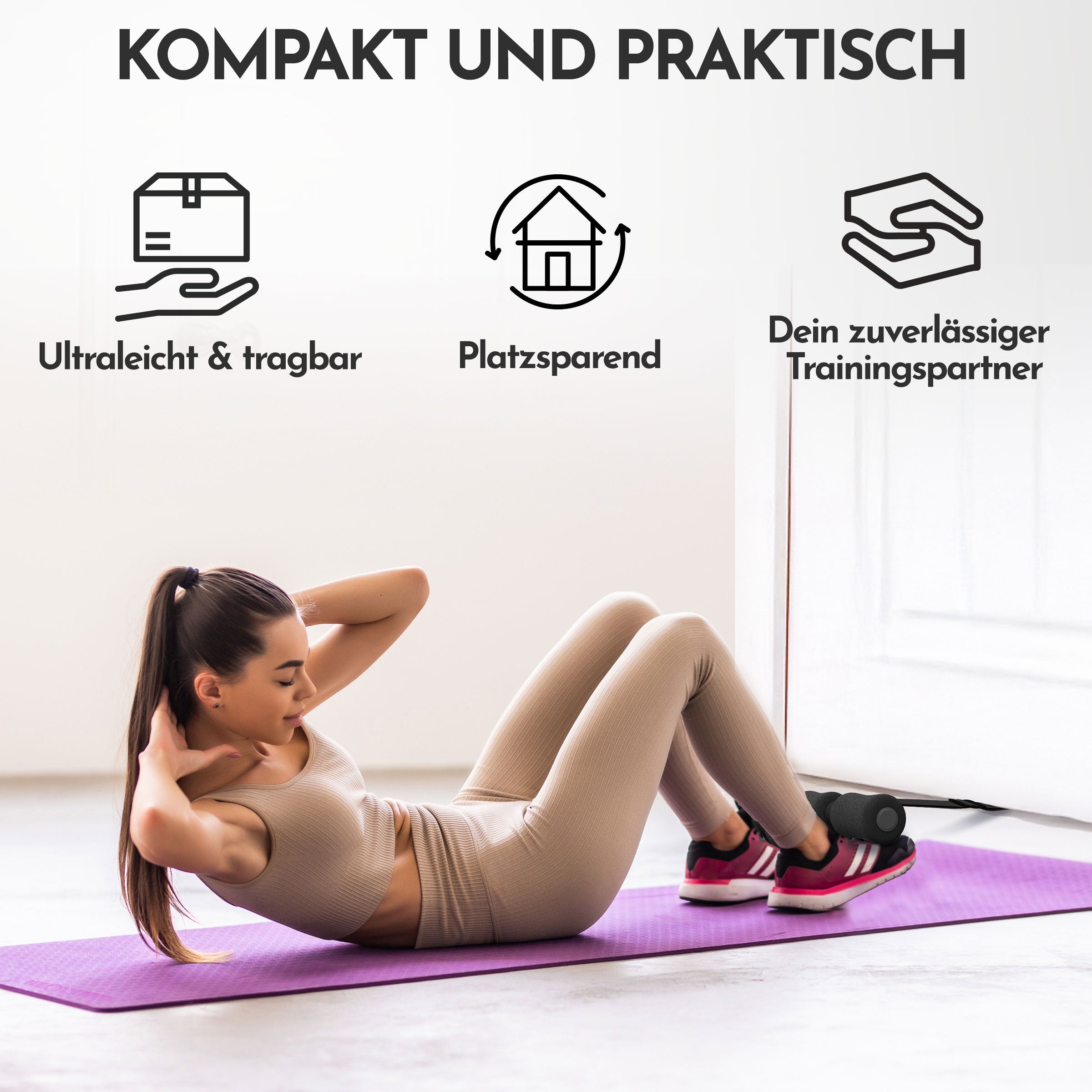 Bauchübung, mit Beschriftung: kompakt und praktisch, ultraleicht, platzsparend, zuverlässig