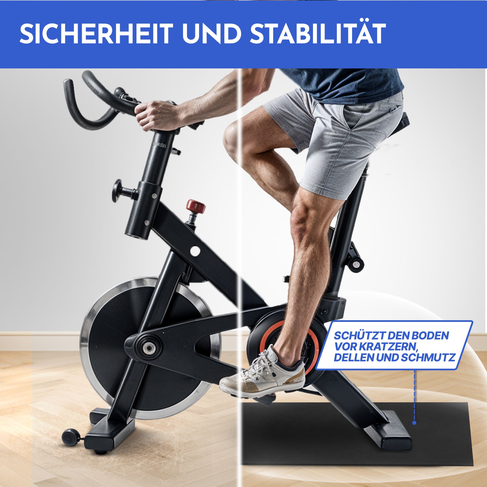 Darstellung der Bodenschutzmatte, die den Boden vor Kratzern, Dellen und Schmutz schützt.