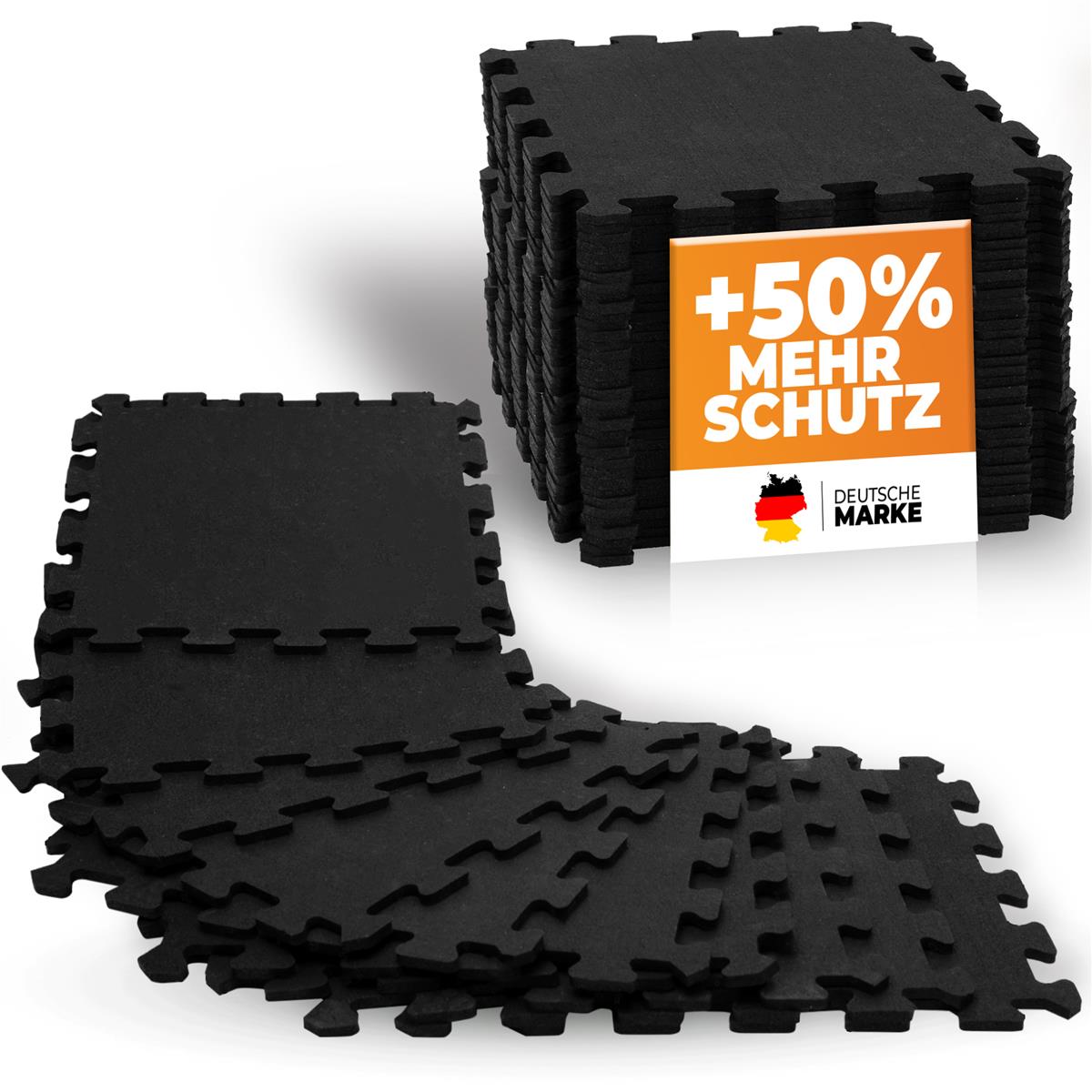 Robuste Bodenschutzmatte in Schwarz (Fitness Puzzelmatte) – 1x 8 Stück (8 Stück) (B‑Ware)