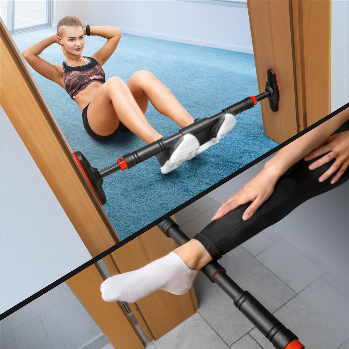Telescopic pull-up bar for the door frame without screws