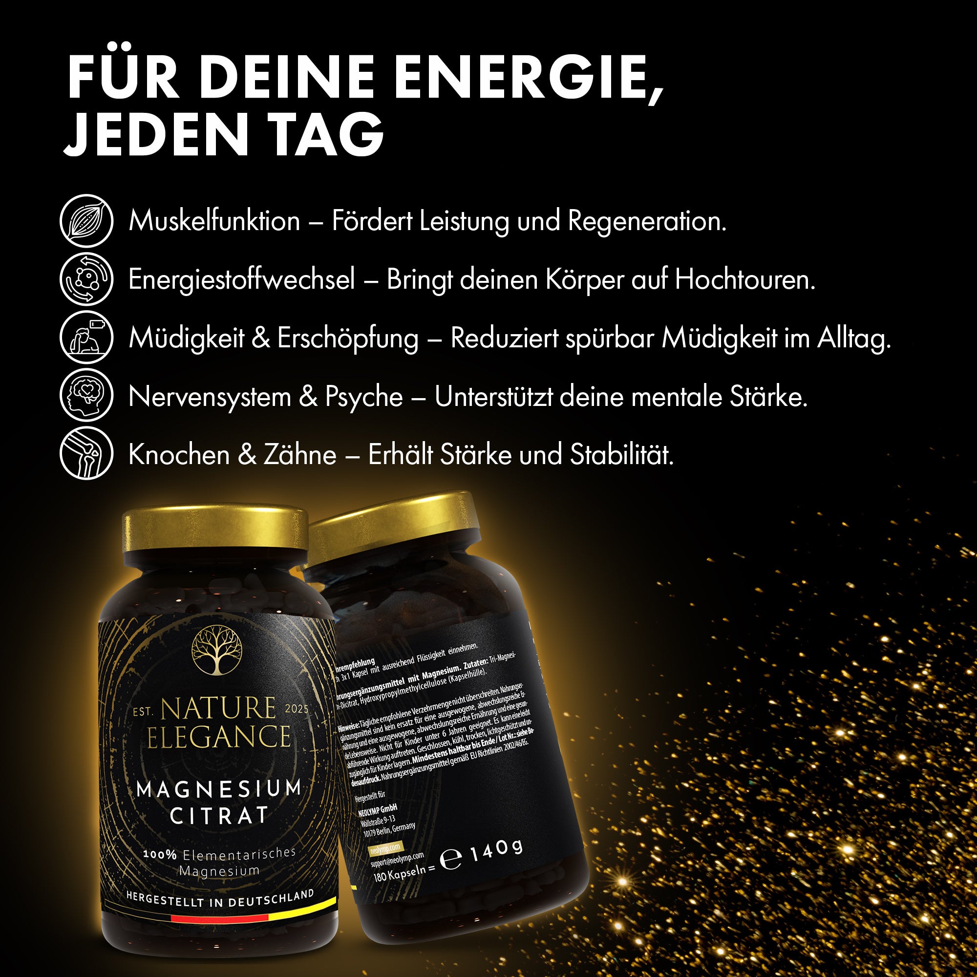 Nature Elegance - Magnesium Citrate - Vegan Capsules 360mg per Dose