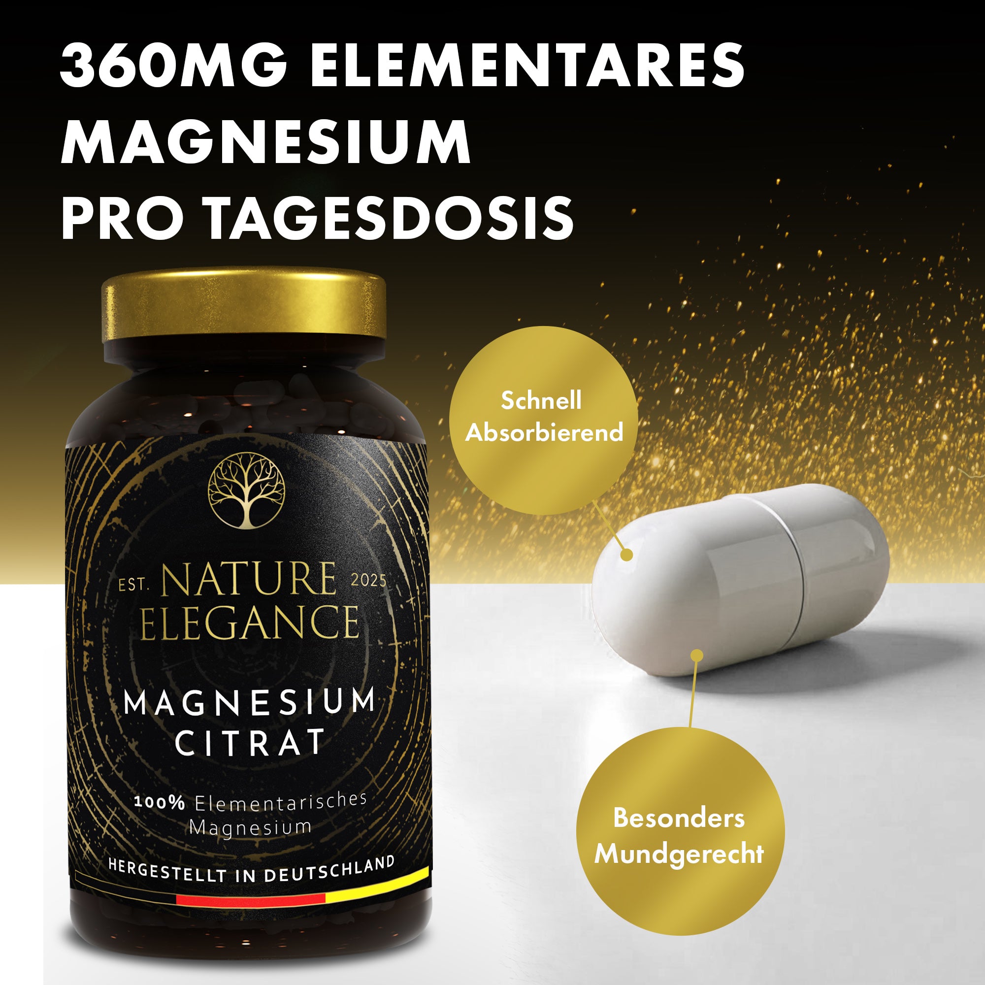 Nature Elegance - Magnesium Citrate - Vegan Capsules 360mg per Dose