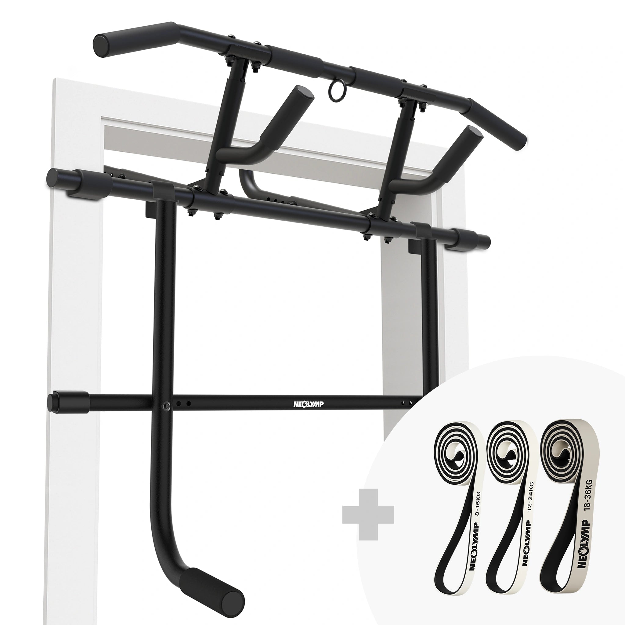Klimmzugstangen-Bundle - Alle Übungen, volle Bewegungsfreiheit - Stange + Dip Bar + Resistance Bands - Klimmzugstangen von NEOLYMP | Fitnessequipment und Sportartikel