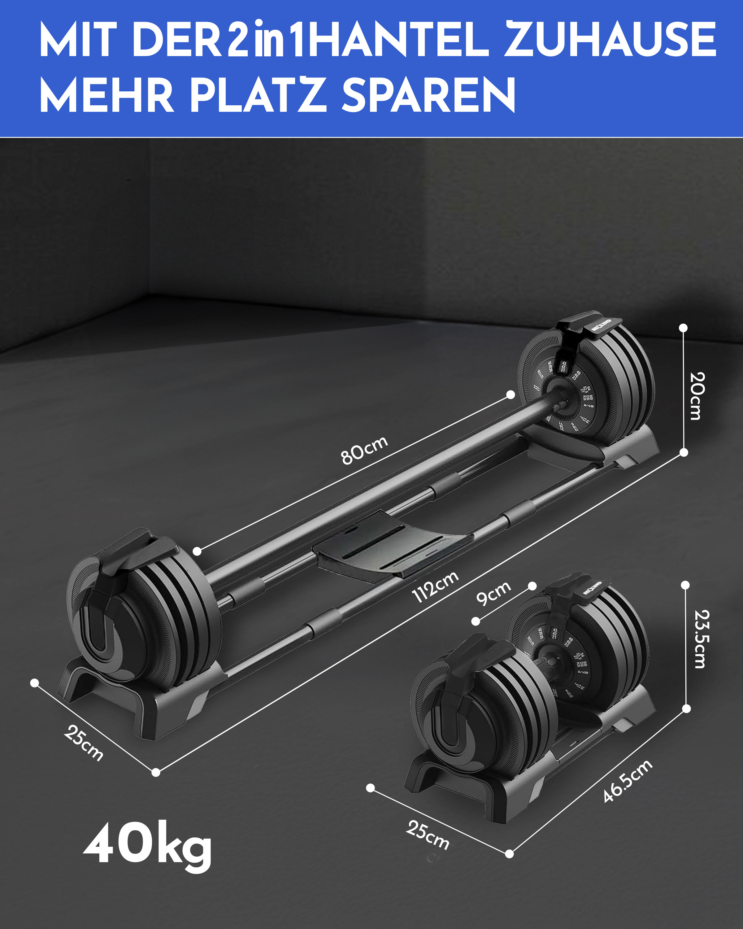 2-in-1 Hantelset zum Verstellen 40kg