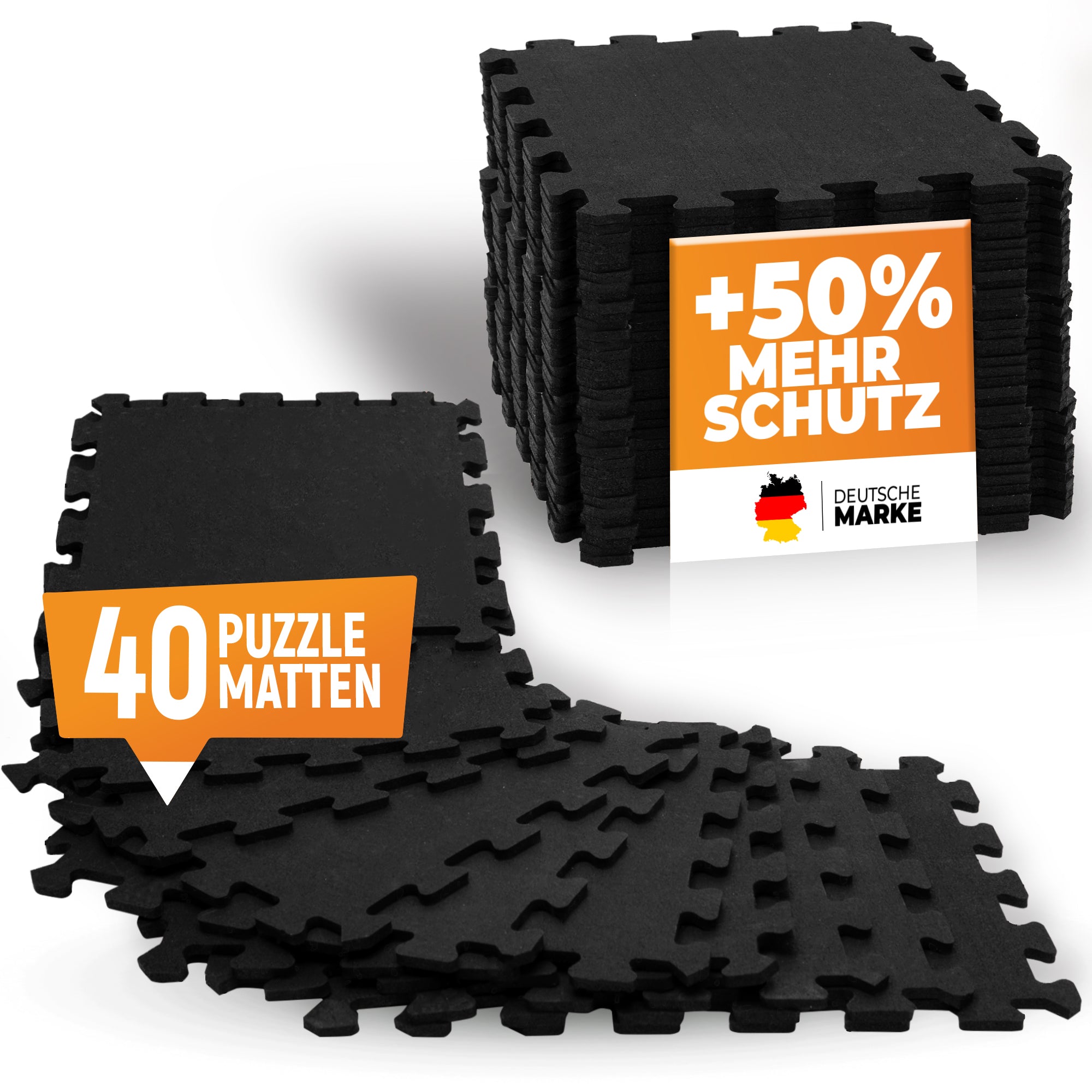 Robuste Bodenschutzmatte in Schwarz (Fitness Puzzelmatte) – 5x 8 Stück (40 Stück) (B‑Ware)