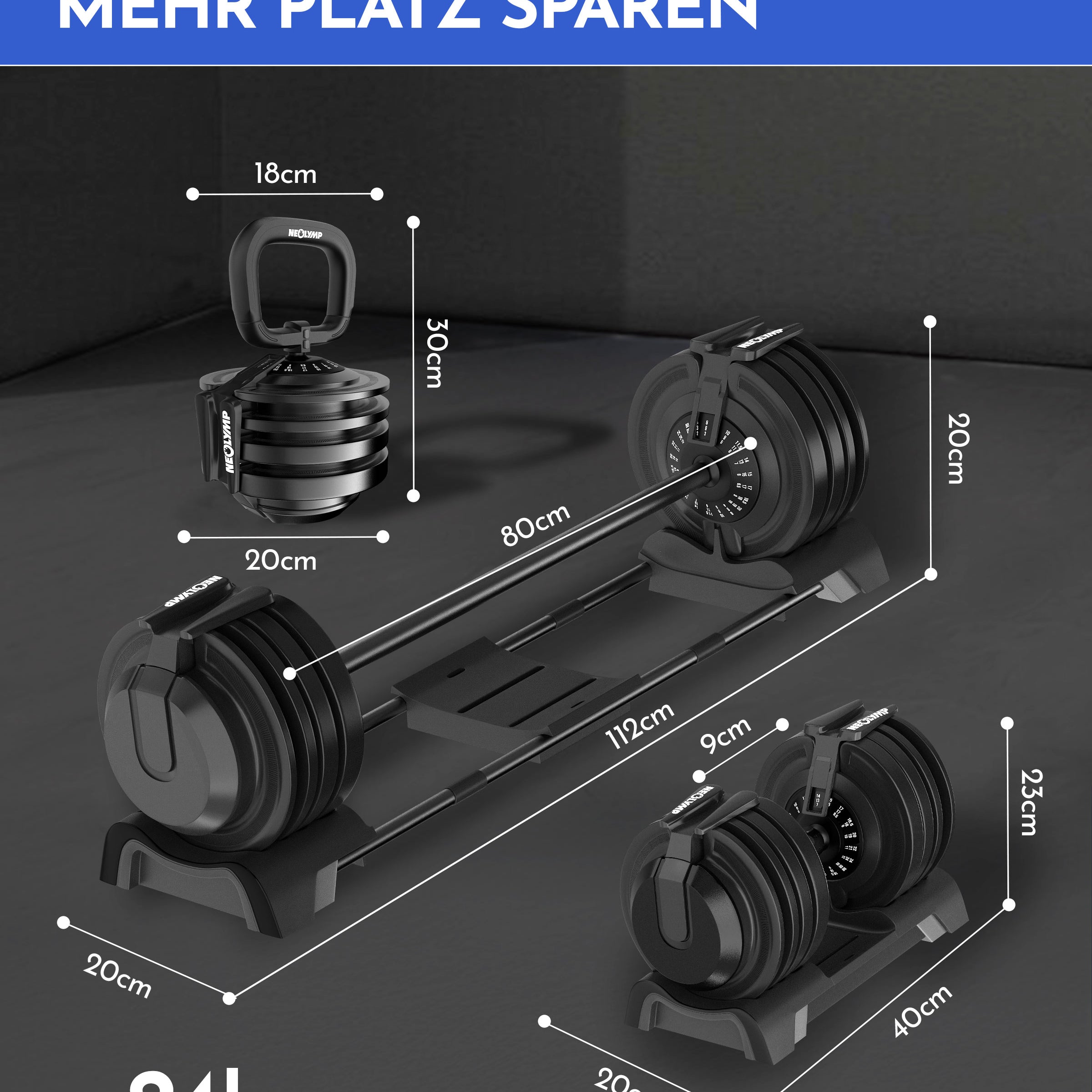 3-in-1 Hantelset zum Verstellen 24kg - - Hantel von NEOLYMP | Fitnessequipment und Sportartikel