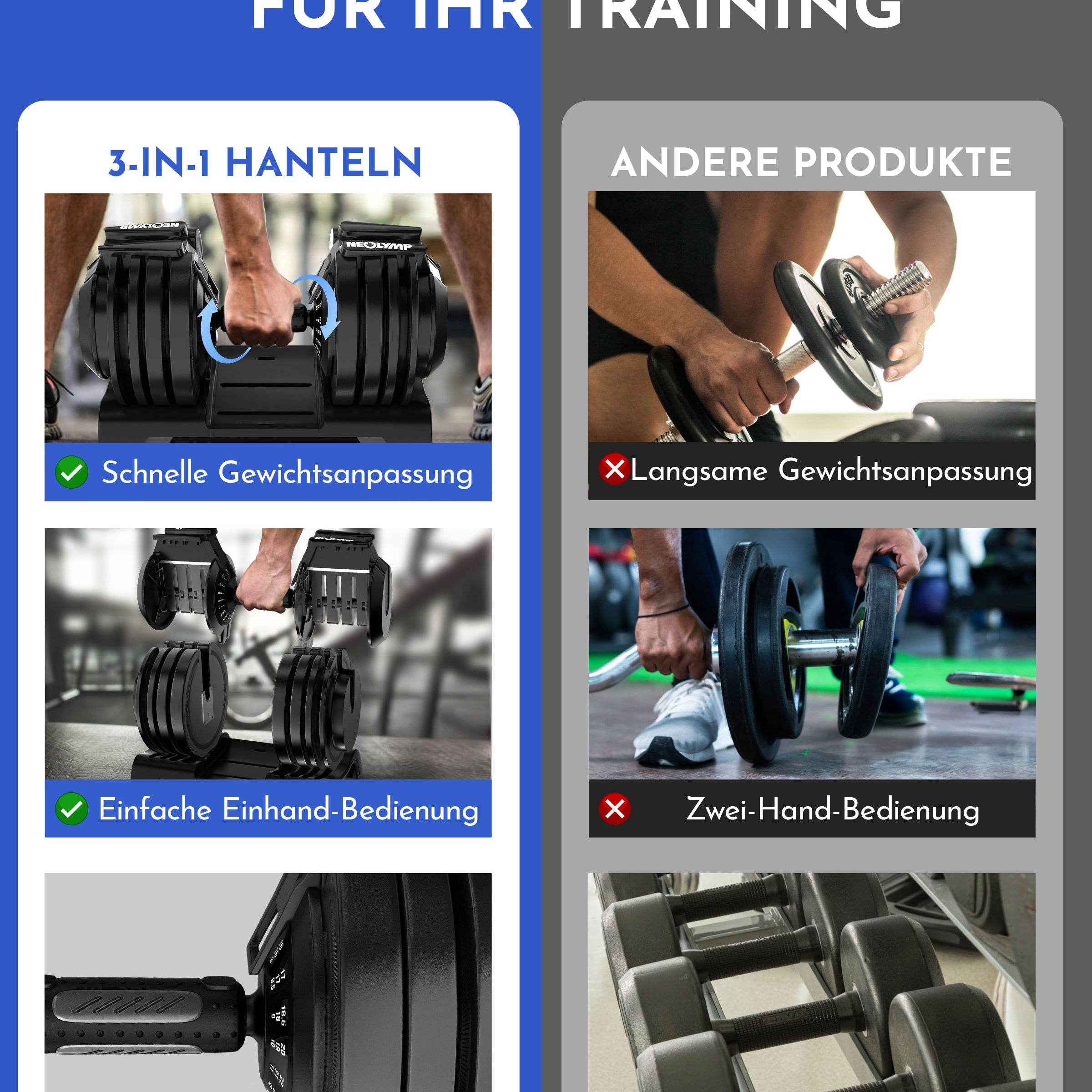 3-in-1 Hantelset zum Verstellen 24kg - - Hantel von NEOLYMP | Fitnessequipment und Sportartikel
