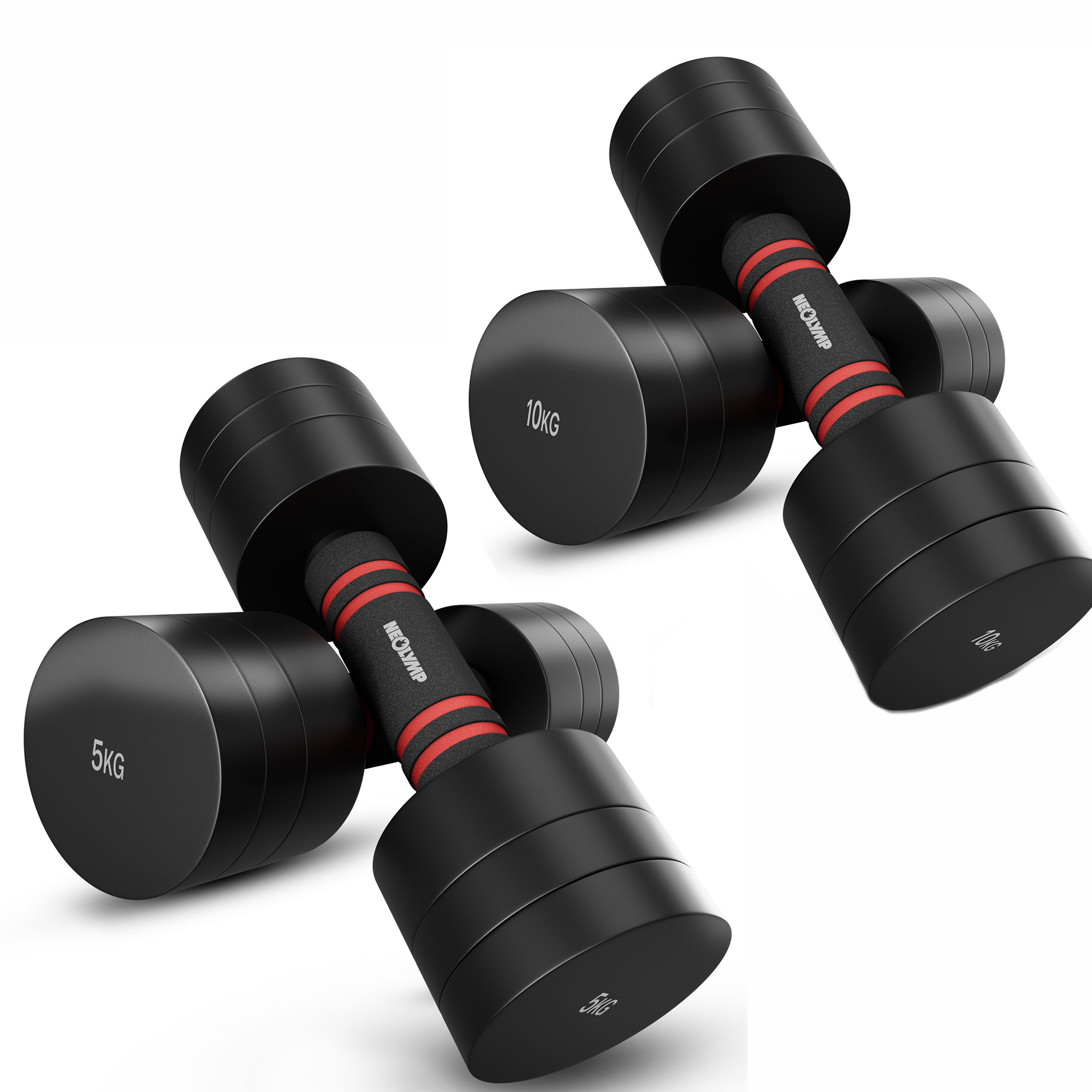 Verstellbare Kurzhanteln in schwarz 5 & 10kg – 4er Set Kurzhanteln (B‑Ware)