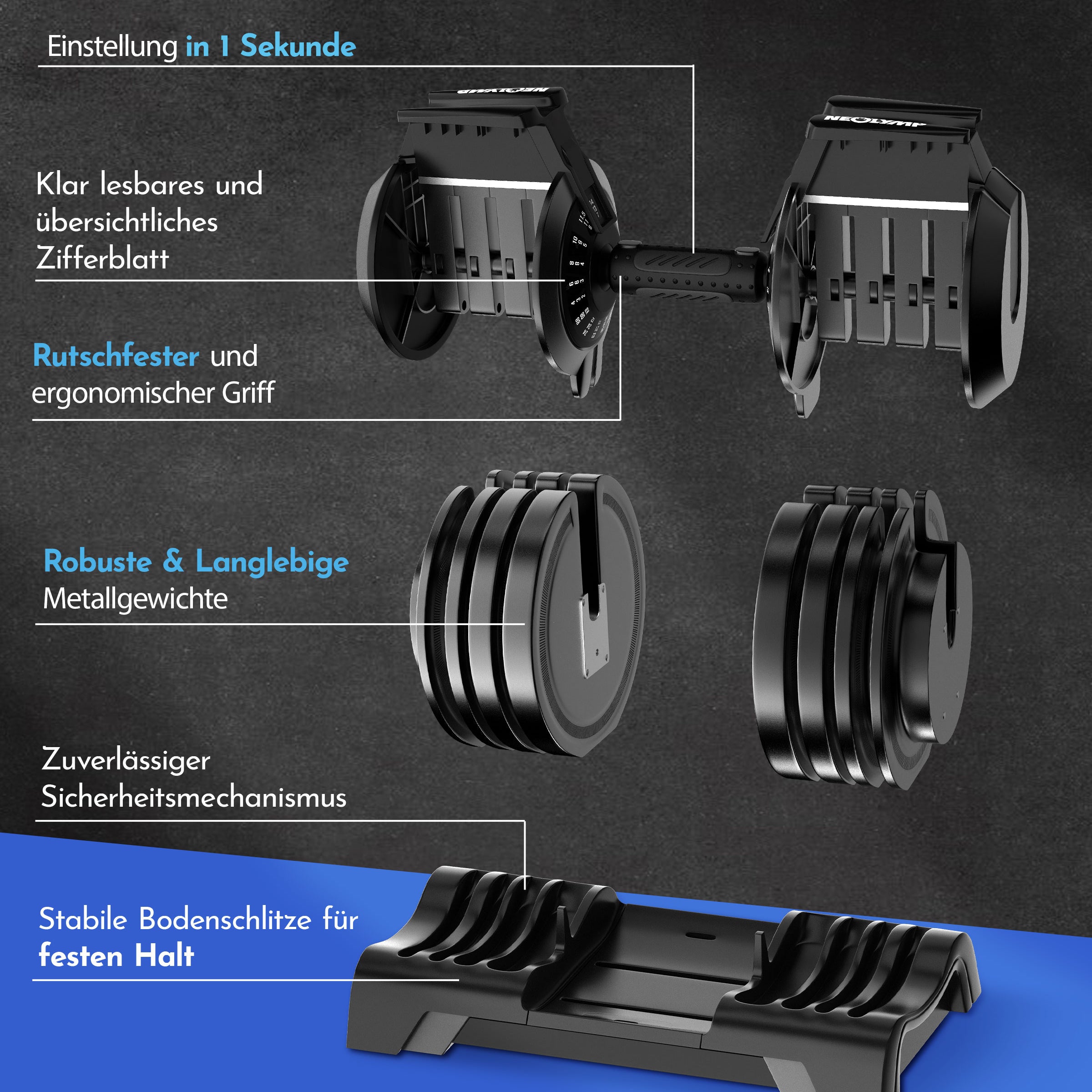 3-in-1 Hantelset zum Verstellen 24kg - - Hantel von NEOLYMP | Fitnessequipment und Sportartikel