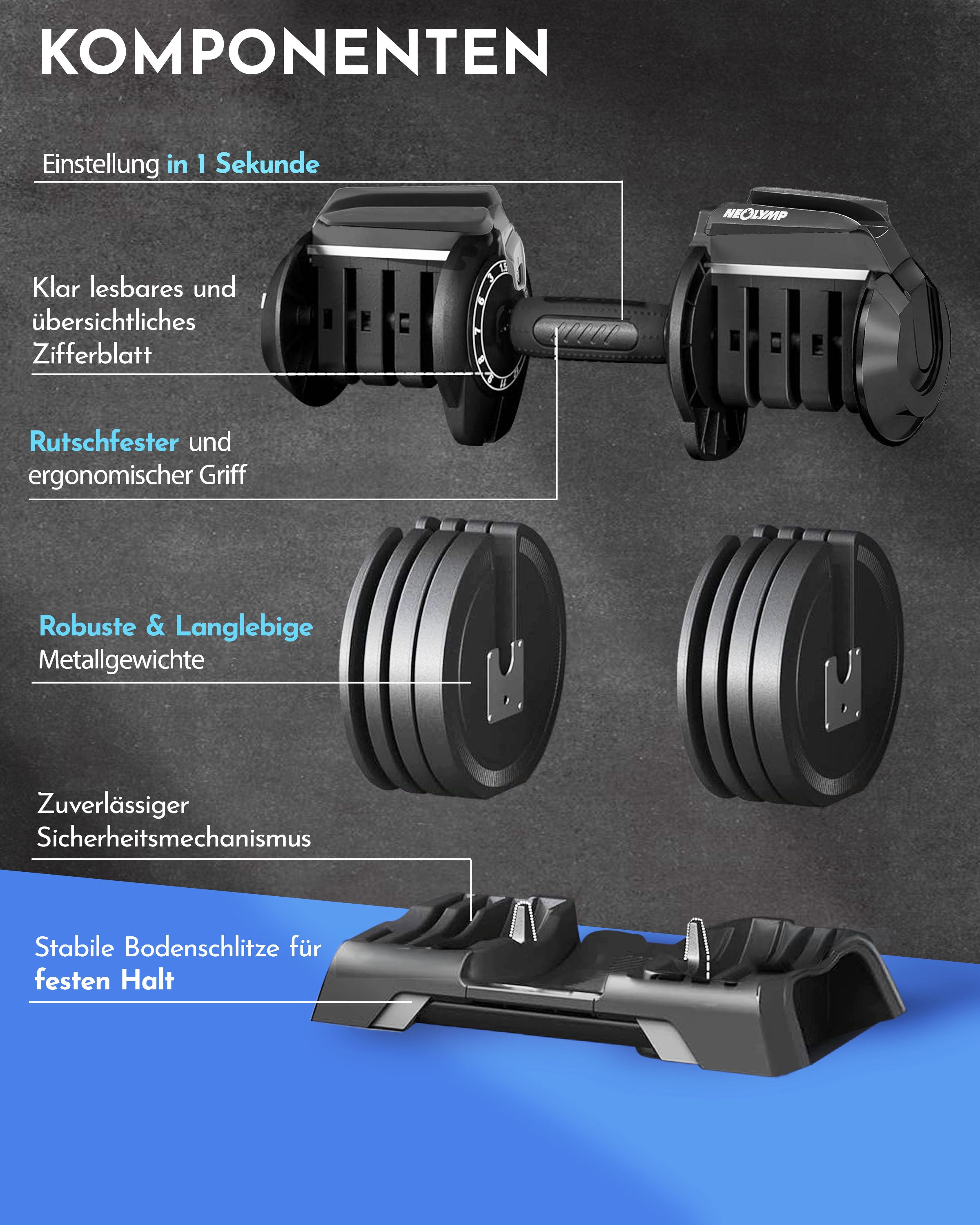 3-in-1 Hantelset zum Verstellen 24kg