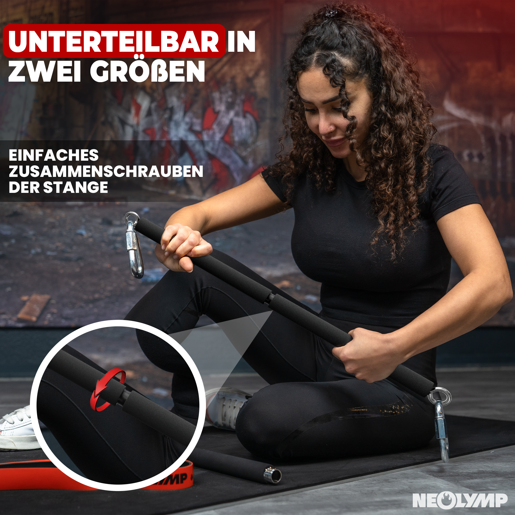 Bänderstange für Fitnessbänder mit Karabinern