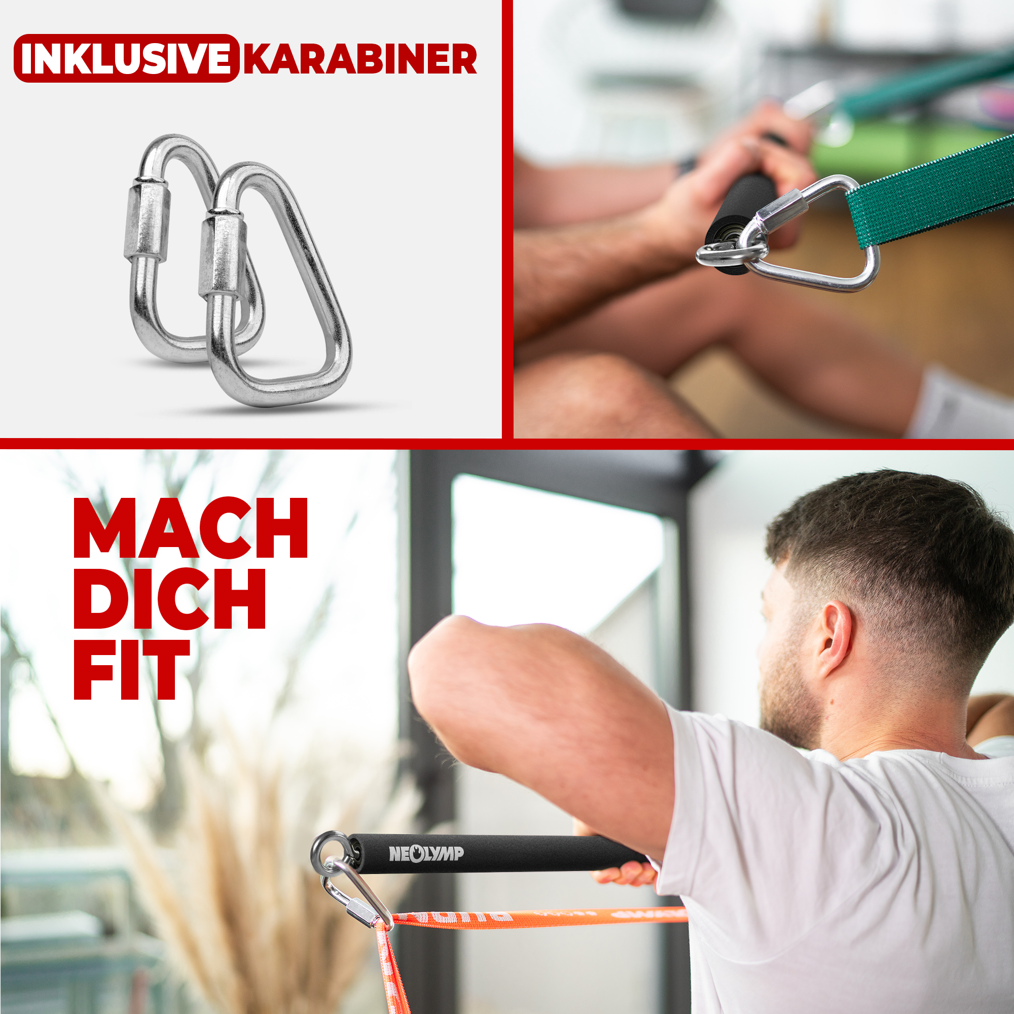 Bänderstange für Fitnessbänder mit Karabinern