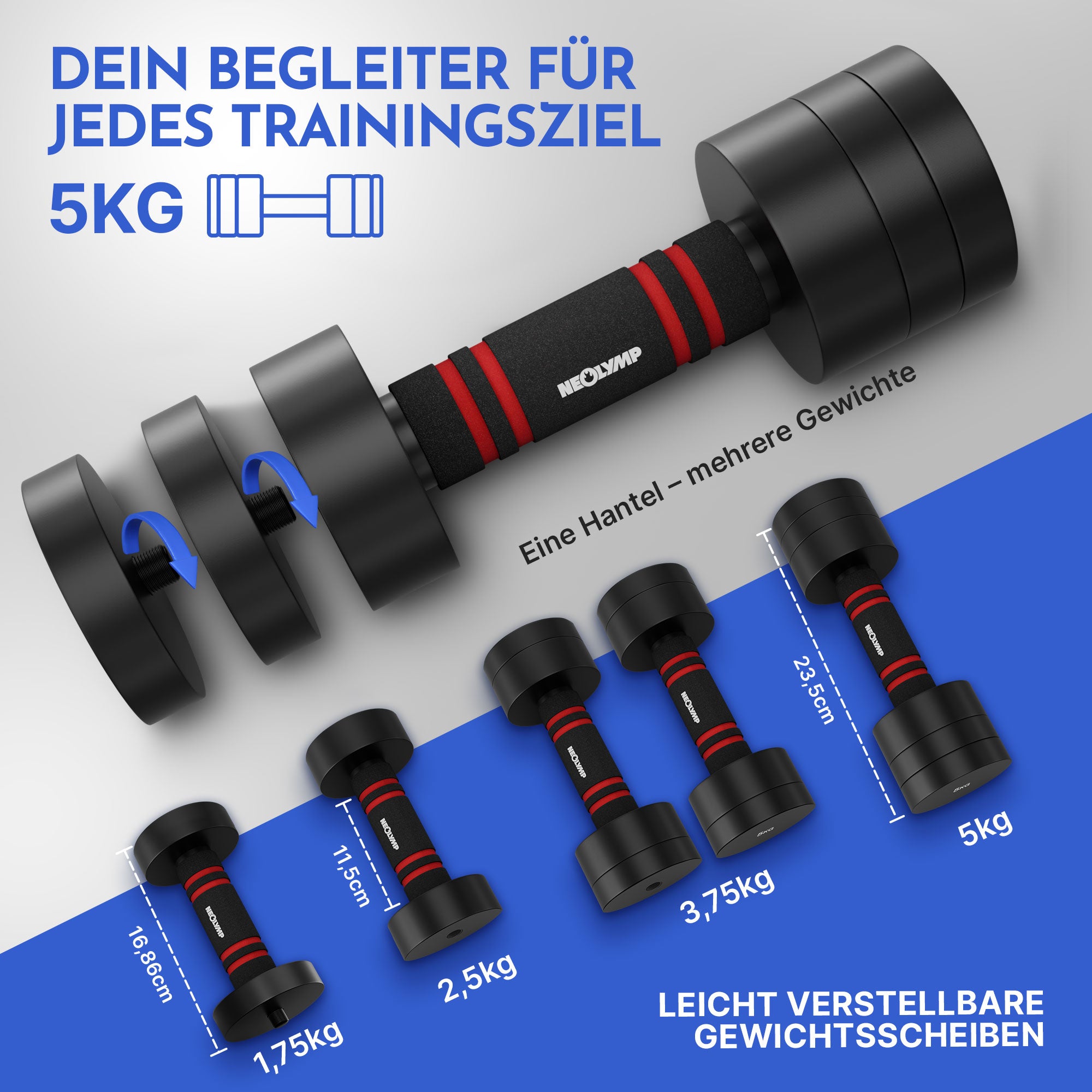 Verstellbare Kurzhanteln in schwarz 5 & 10kg