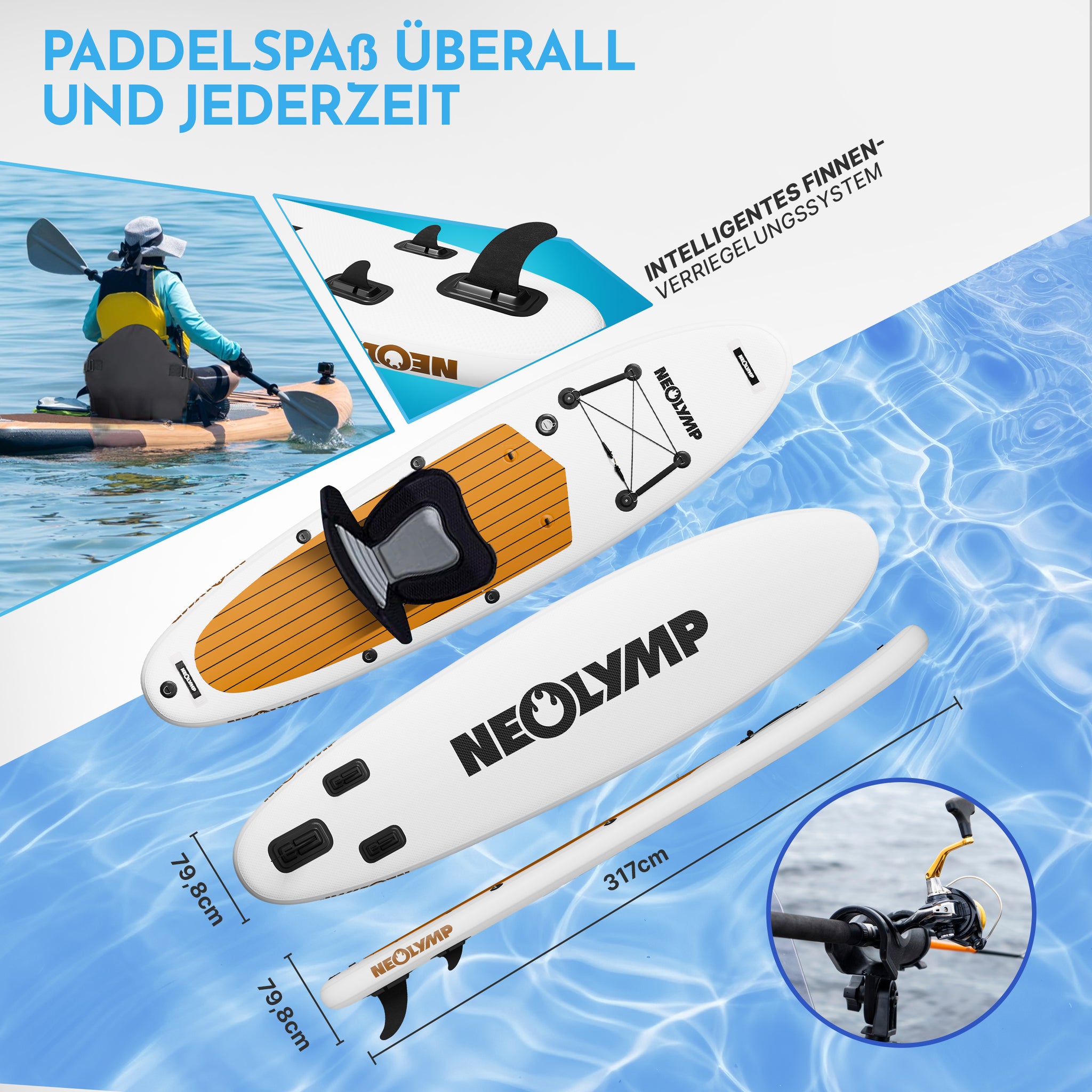 sup board aufbewahrung Aufblasbares Stand Up Paddle Board Set – Blau, SUP mit Kajaksitz, Carbon-Paddel & Zubehör für Reisen – Neolymp