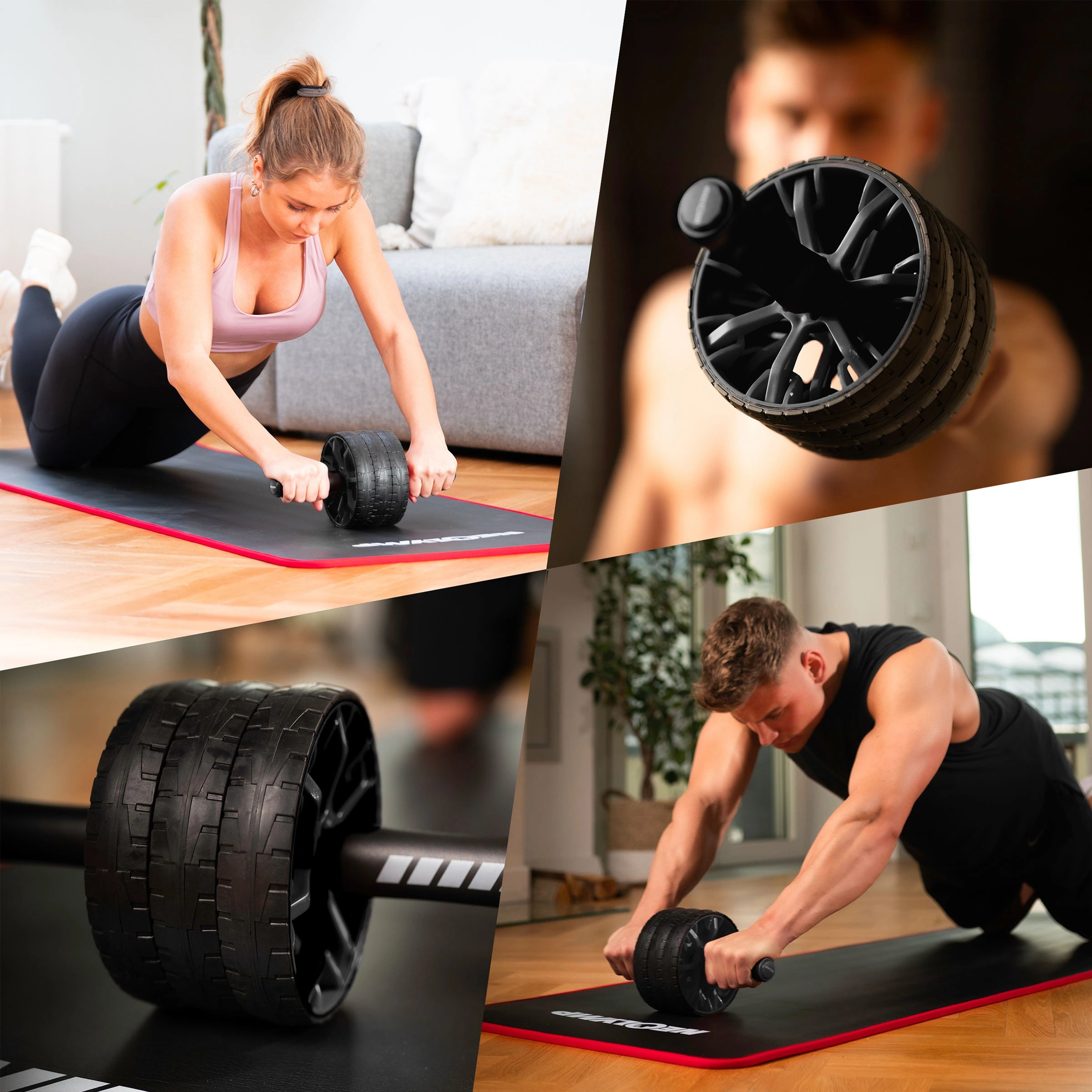 Rouleau abdominal avec appui genoux et 3 niveaux d'entraînement