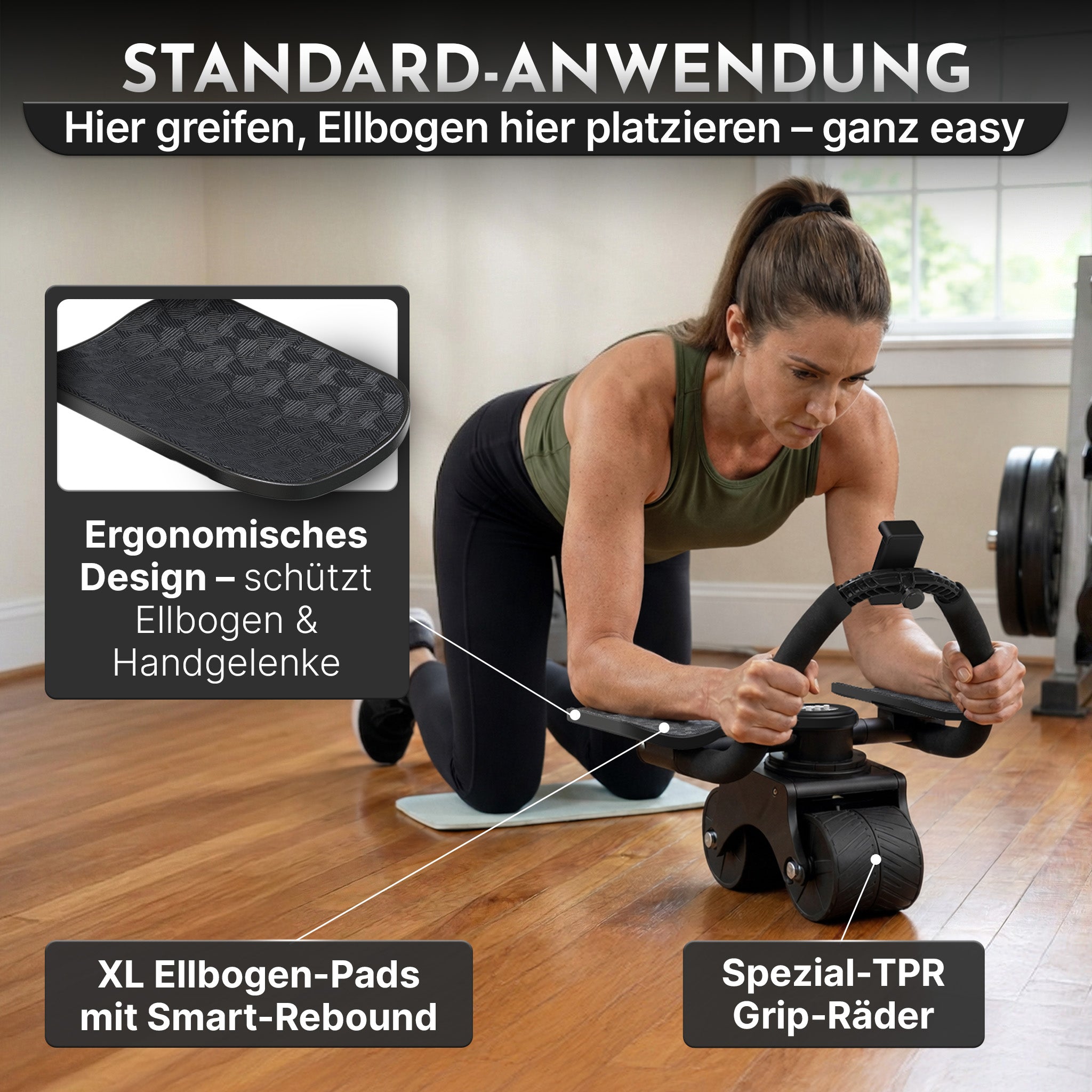 Bauchroller mit Unterarm-Auflage (schwarz) - Patentiert, 180° drehbar - - Bauchtrainer von NEOLYMP | Fitnessequipment und Sportartikel
