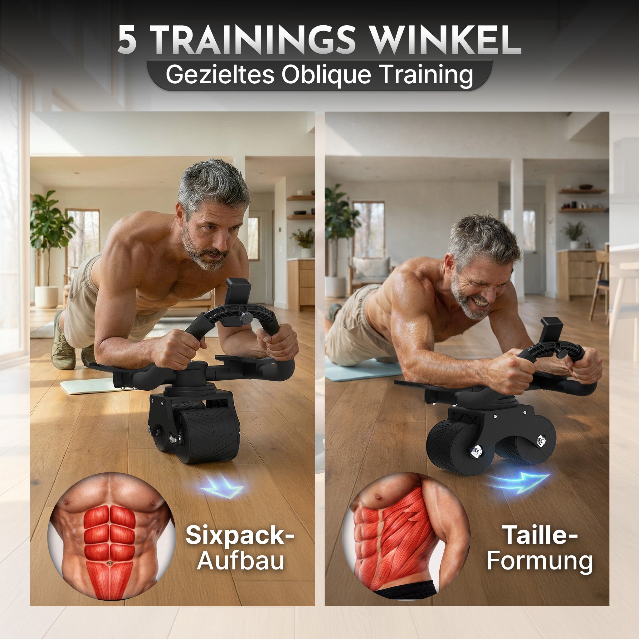 Bauchroller mit Unterarm-Auflage (schwarz) - Patentiert, 180° drehbar - - Bauchtrainer von NEOLYMP | Fitnessequipment und Sportartikel