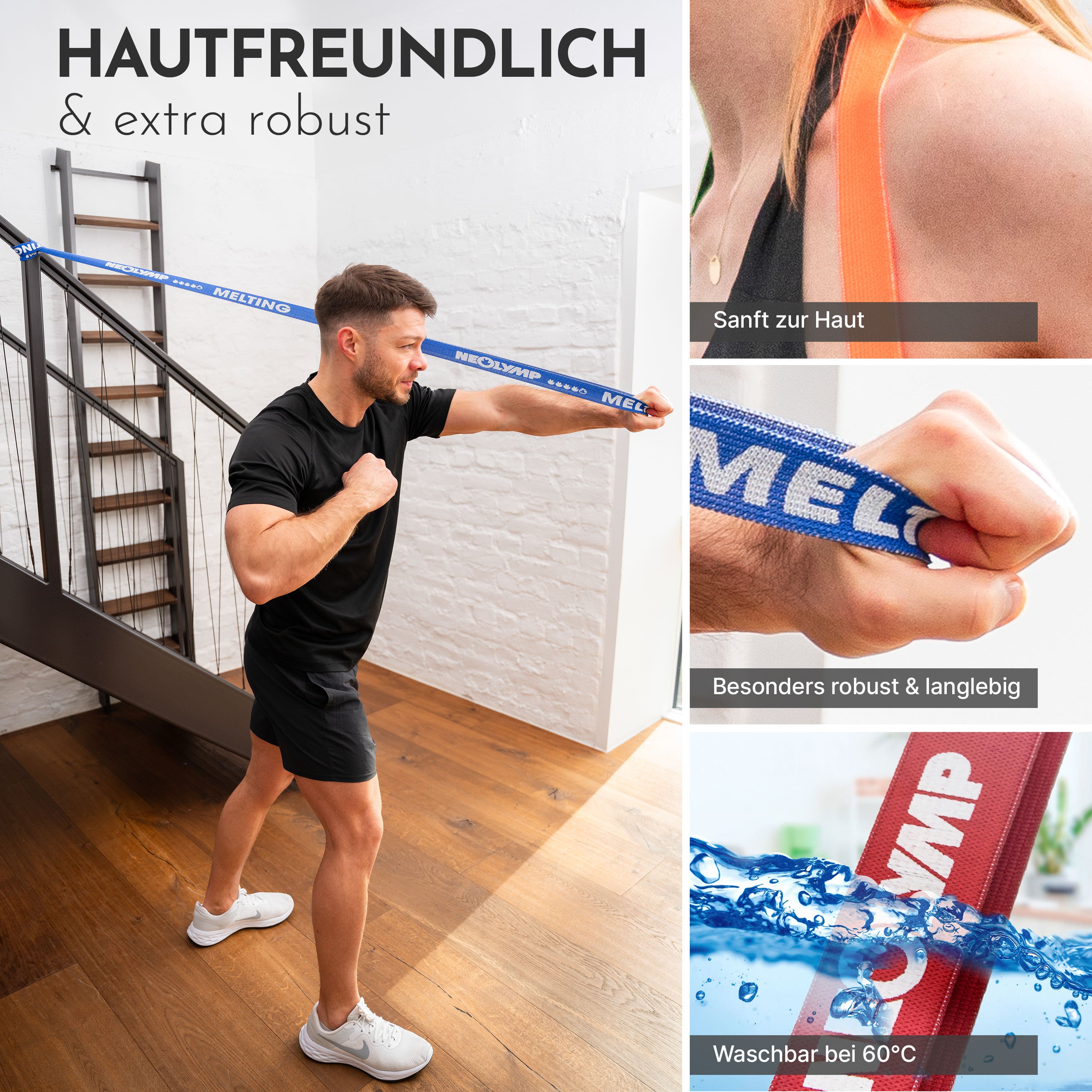 Fitnessbänder Allroundset – Stoff-Fitnessbänder inkl. Zubehör & 700+ Übungen