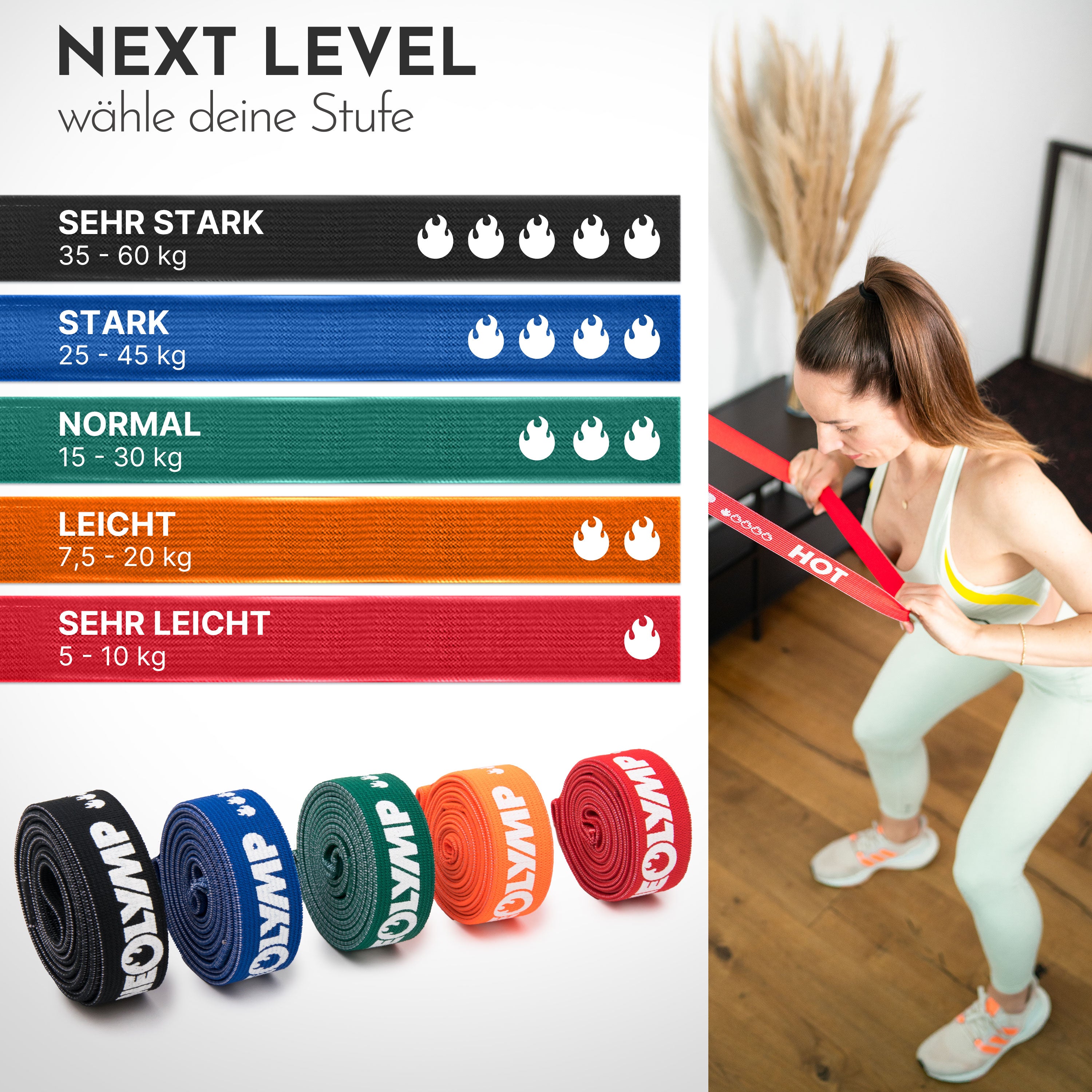 Fitnessbänder Allroundset – Stoff-Fitnessbänder inkl. Zubehör & 700+ Übungen