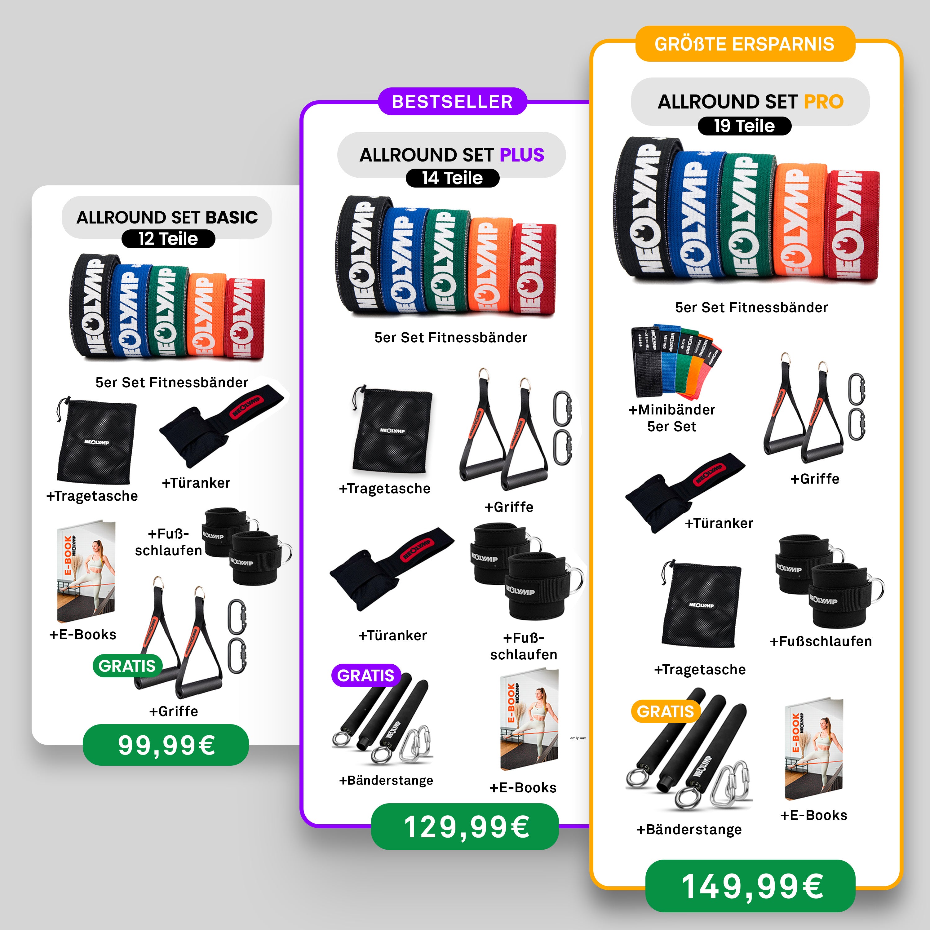 Ensemble complet de bandes de fitness – Bandes de fitness en tissu avec accessoires & 400 exercices