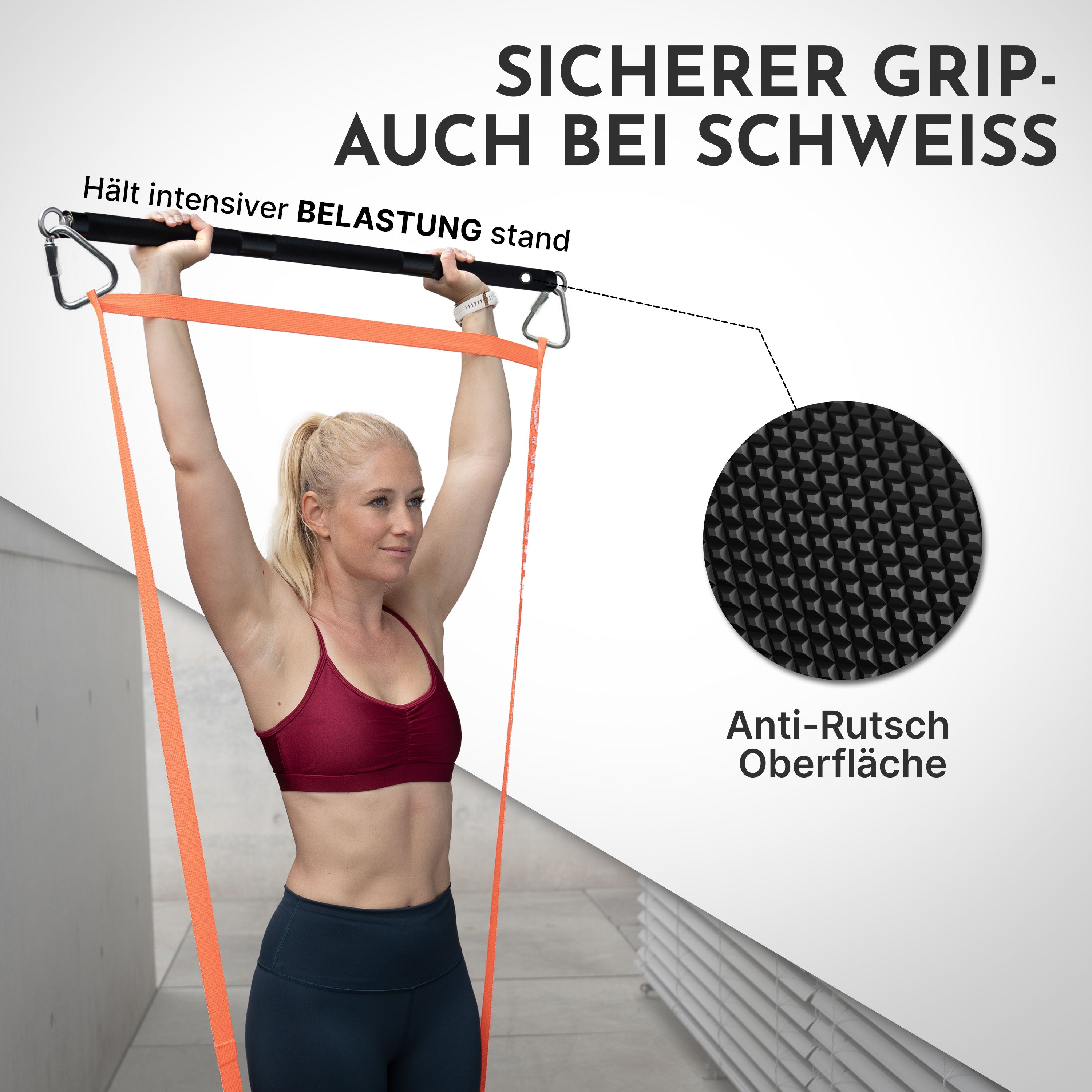 Bänderstange für Fitnessbänder mit Karabinern