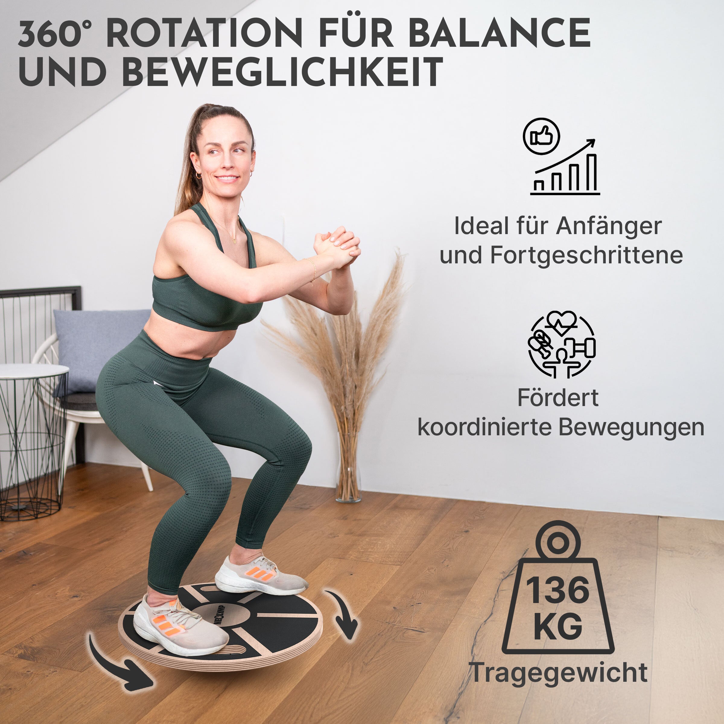 Balance-Board aus Echtholz - mit Griffen