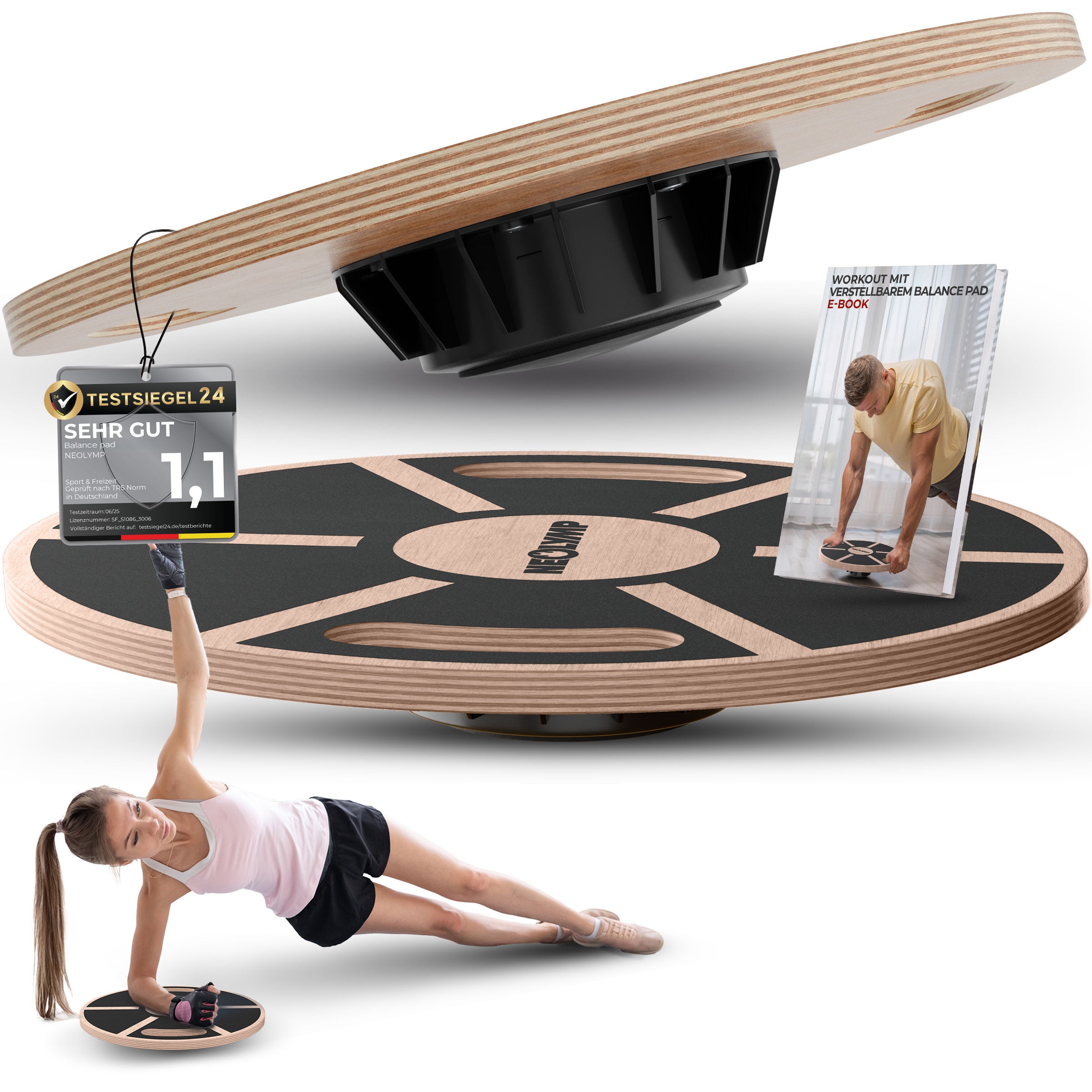 Balance-Board aus Echtholz - mit Griffen