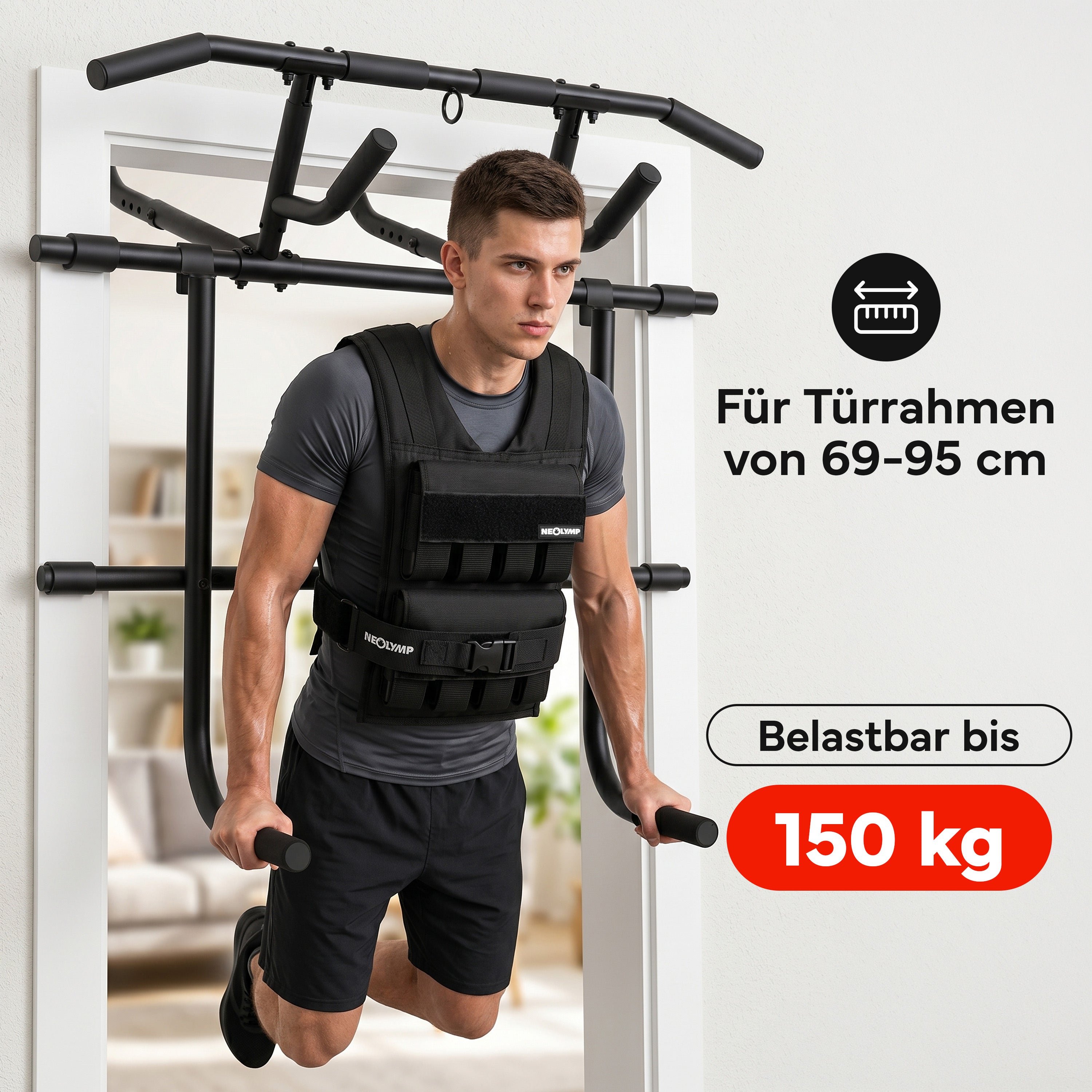 Premium Klimmzugstange 6-in-1 – extra hoch für volle Bewegungsfreiheit - Klimmzugstange mit Dip Barren Adapter - Klimmzugstangen von NEOLYMP | Fitnessequipment und Sportartikel