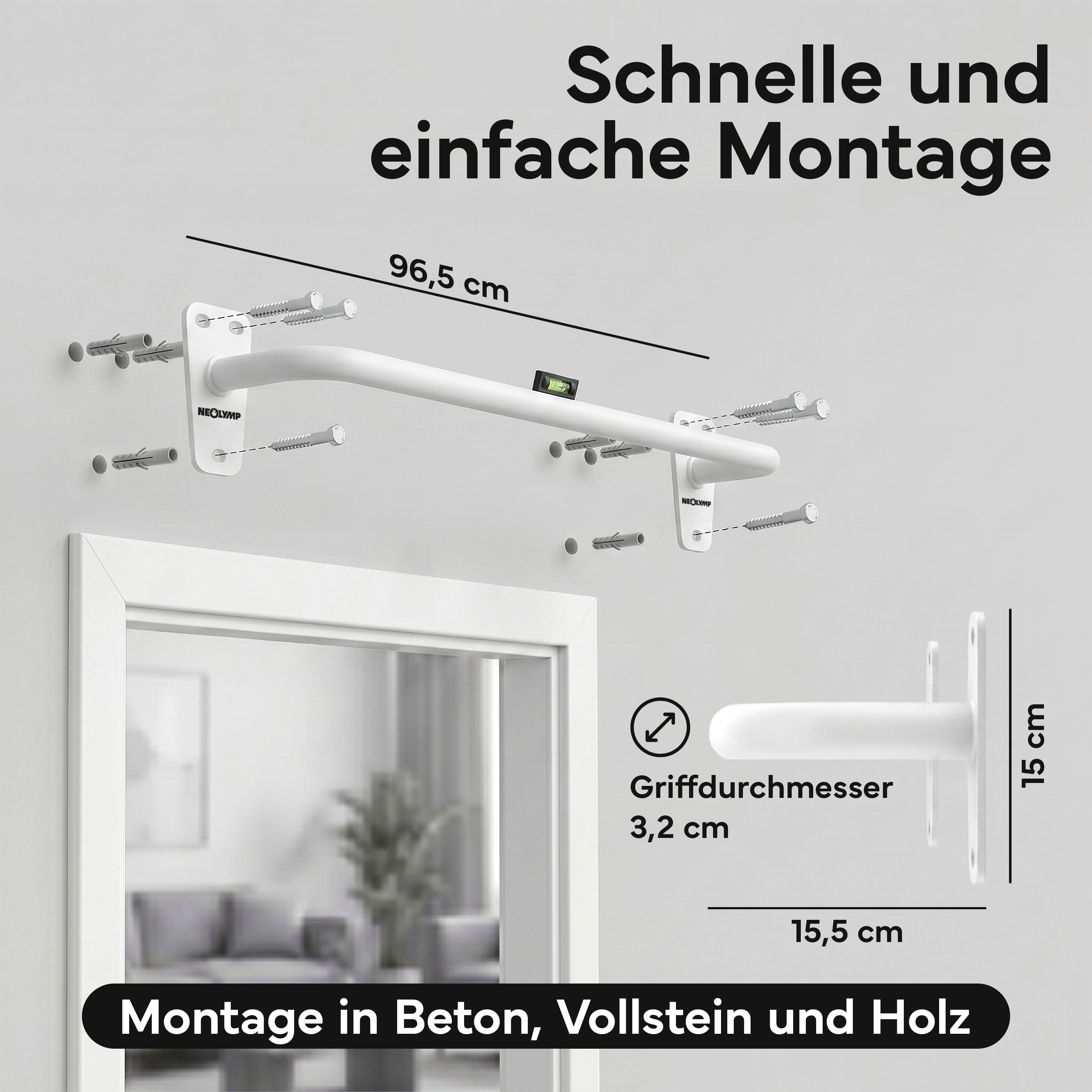 Klimmzugstange für Wandmontage, Pull Up Bar über der Tür - Weiß - Klimmzugstangen von NEOLYMP | Fitnessequipment und Sportartikel