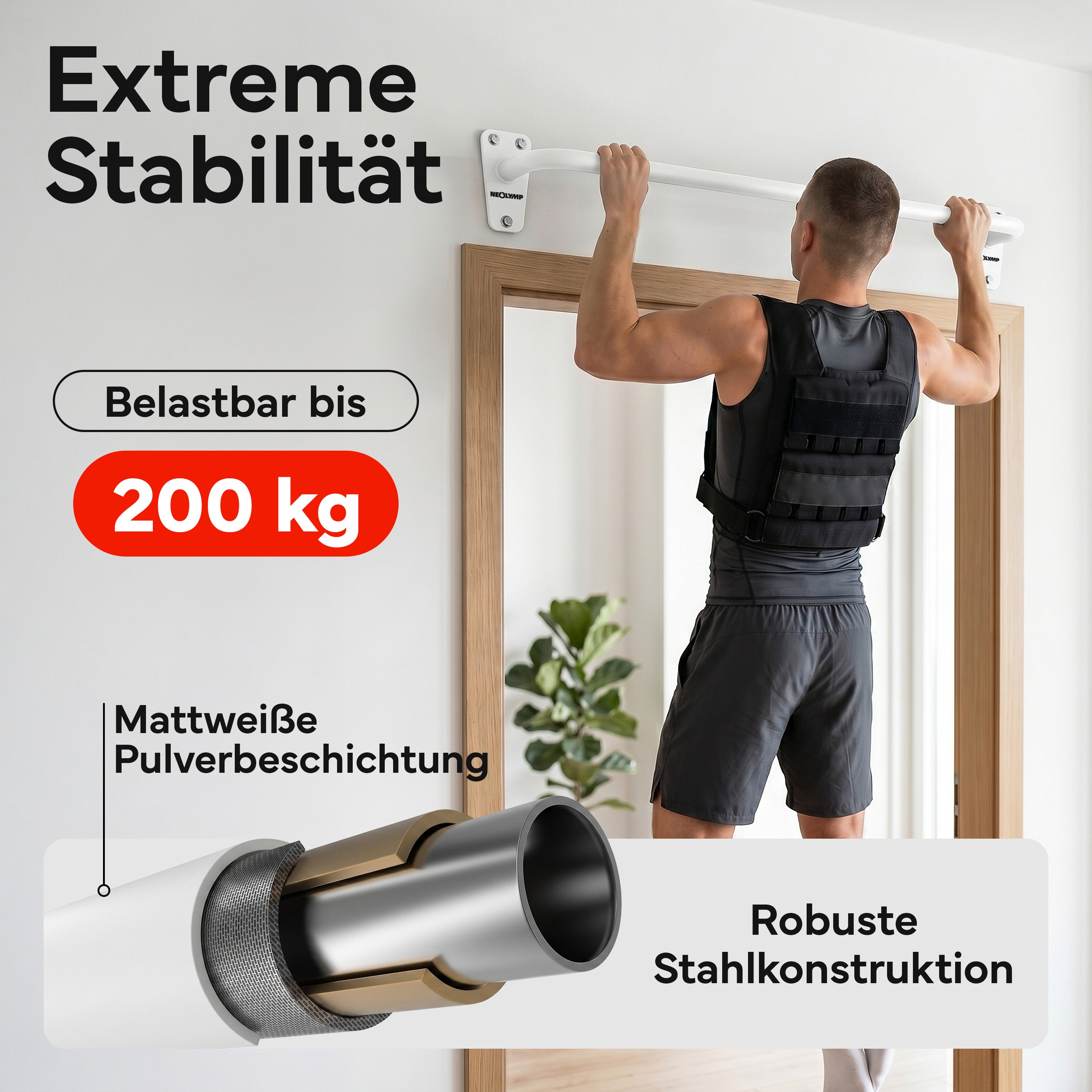 Klimmzugstange für Wandmontage, Pull Up Bar über der Tür - Weiß - Klimmzugstangen von NEOLYMP | Fitnessequipment und Sportartikel