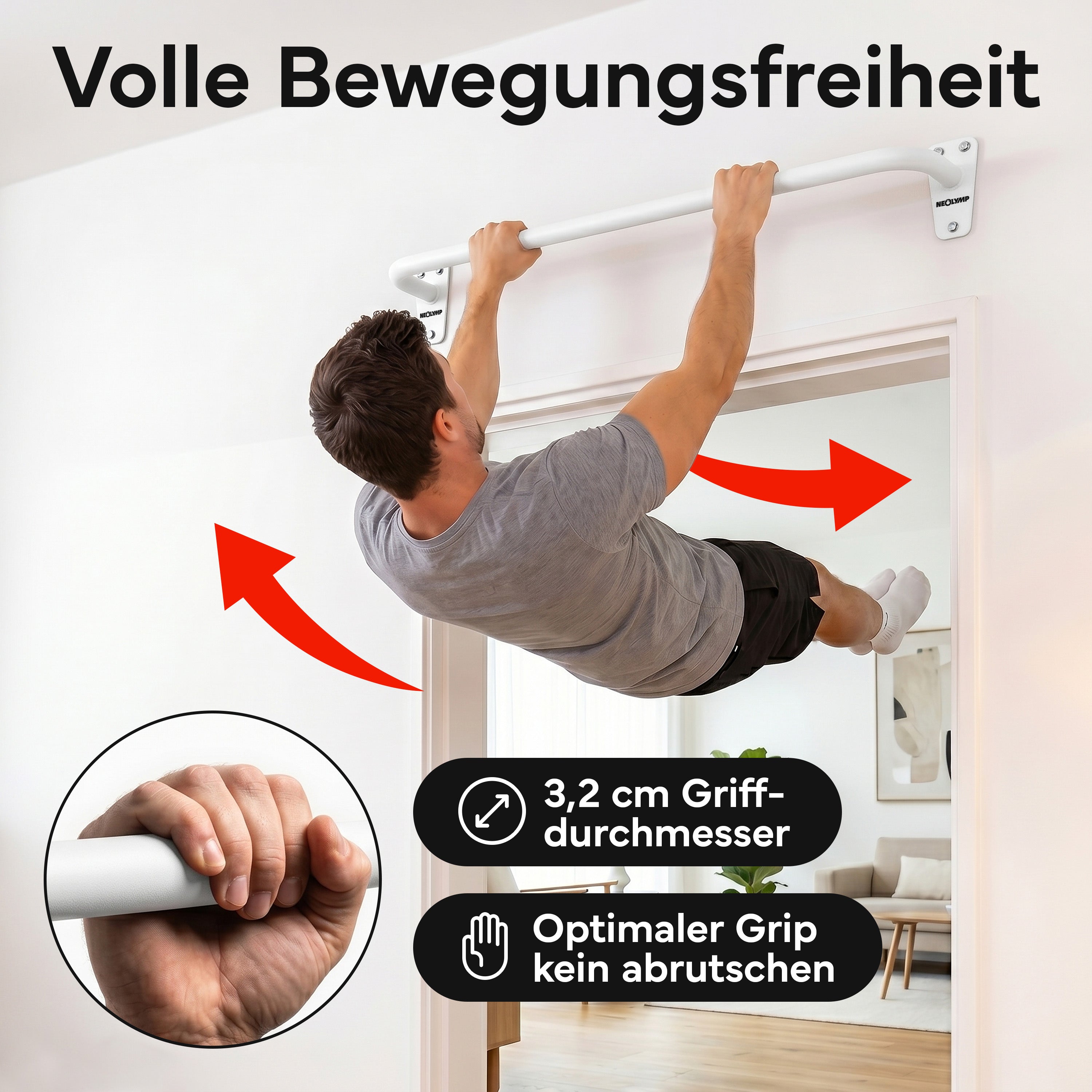 Klimmzugstange für Wandmontage, Pull Up Bar über der Tür - Weiß - Klimmzugstangen von NEOLYMP | Fitnessequipment und Sportartikel
