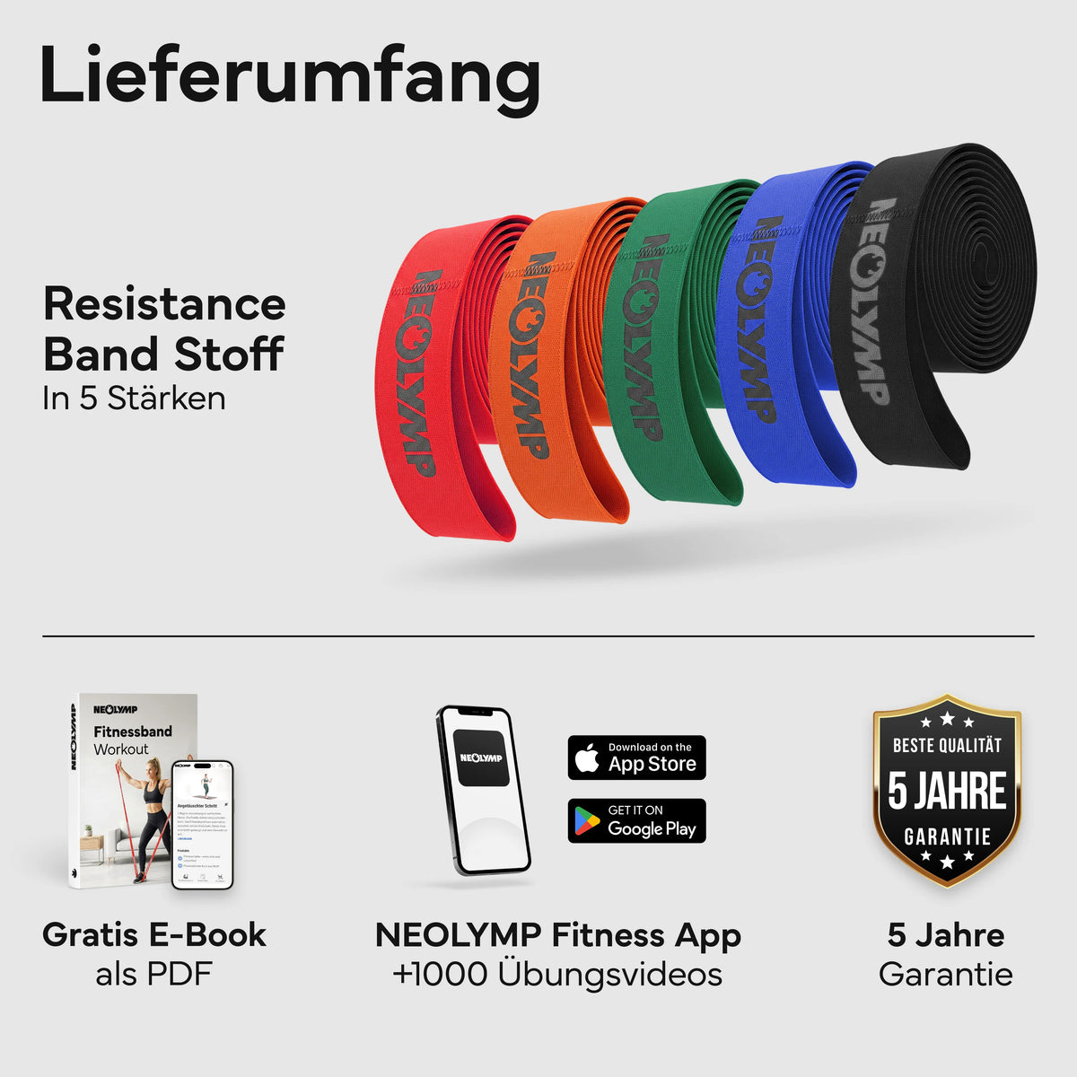 Stoff-Flatband – 5er-Set (B‑Ware) - - Outlet von NEOLYMP | Fitnessequipment und Sportartikel