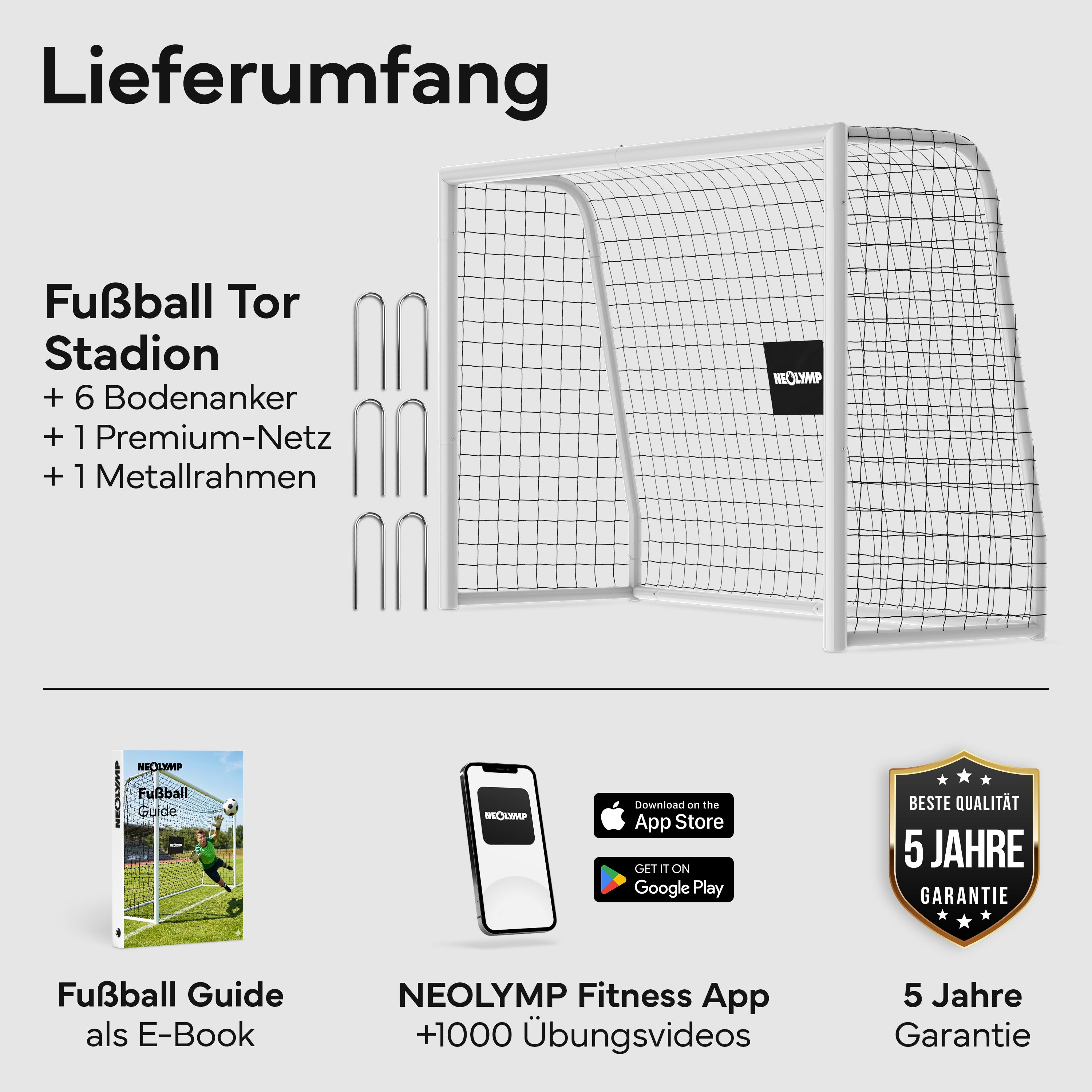 Fußballtor Stadion-Optik, Stahlrahmen, 3 Größen - M (240×160 cm) - Fußball-Equipment von NEOLYMP | Fitnessequipment und Sportartikel
