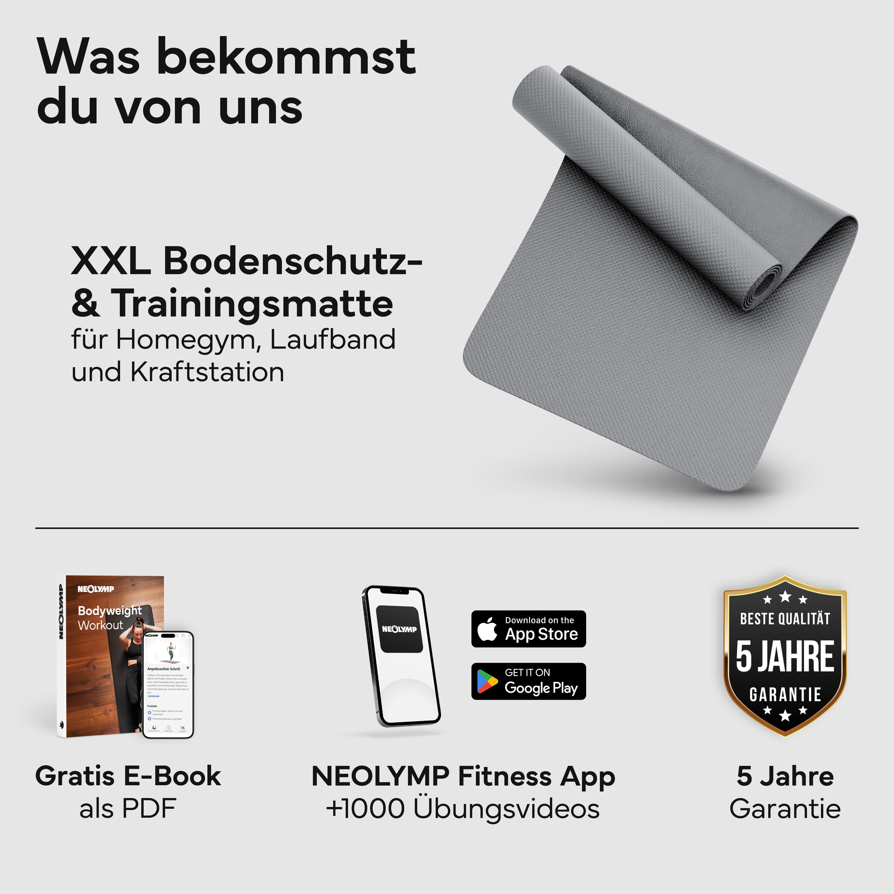 Bodenschutzmatte für Fitnessgeräte und Laufbänder XXL - Grau - von NEOLYMP | Fitnessequipment und Sportartikel