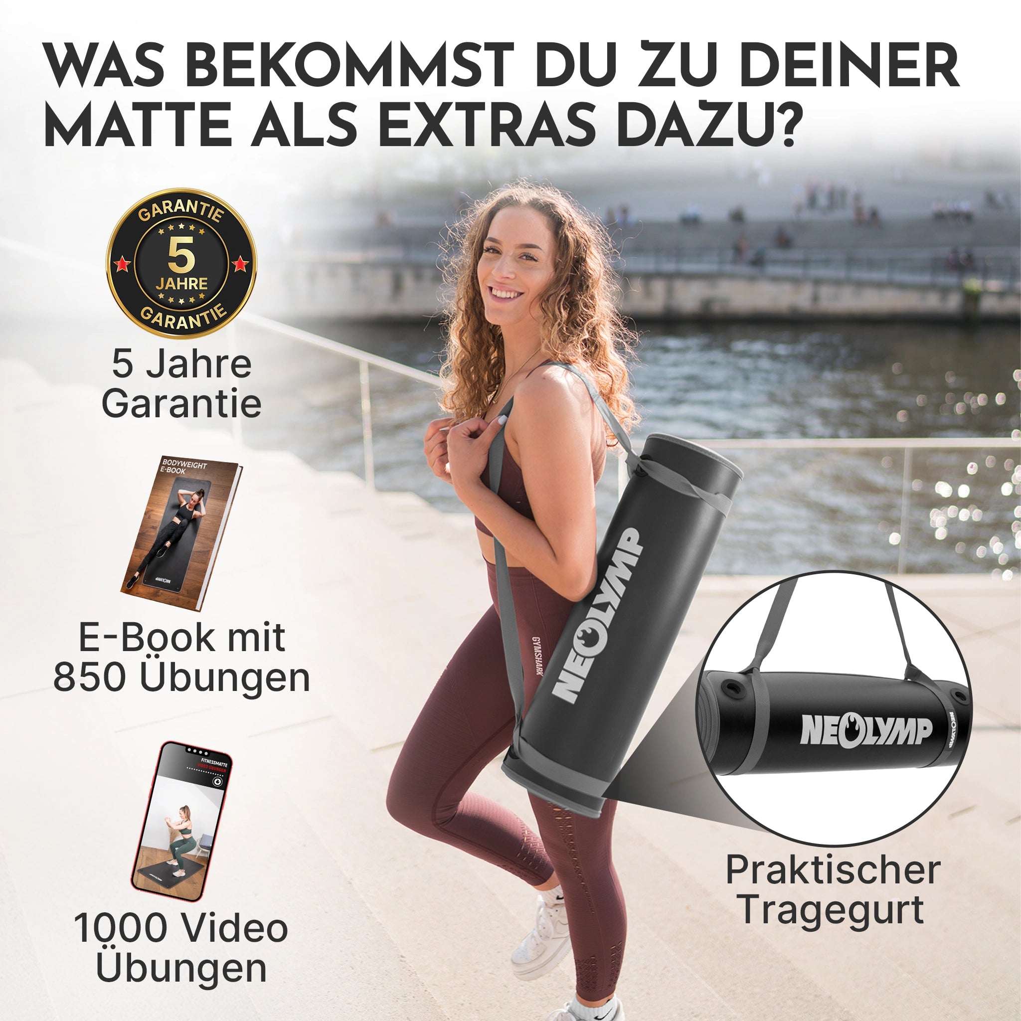 Fitnessmatte mit Ösen - extra dick und rutschfest