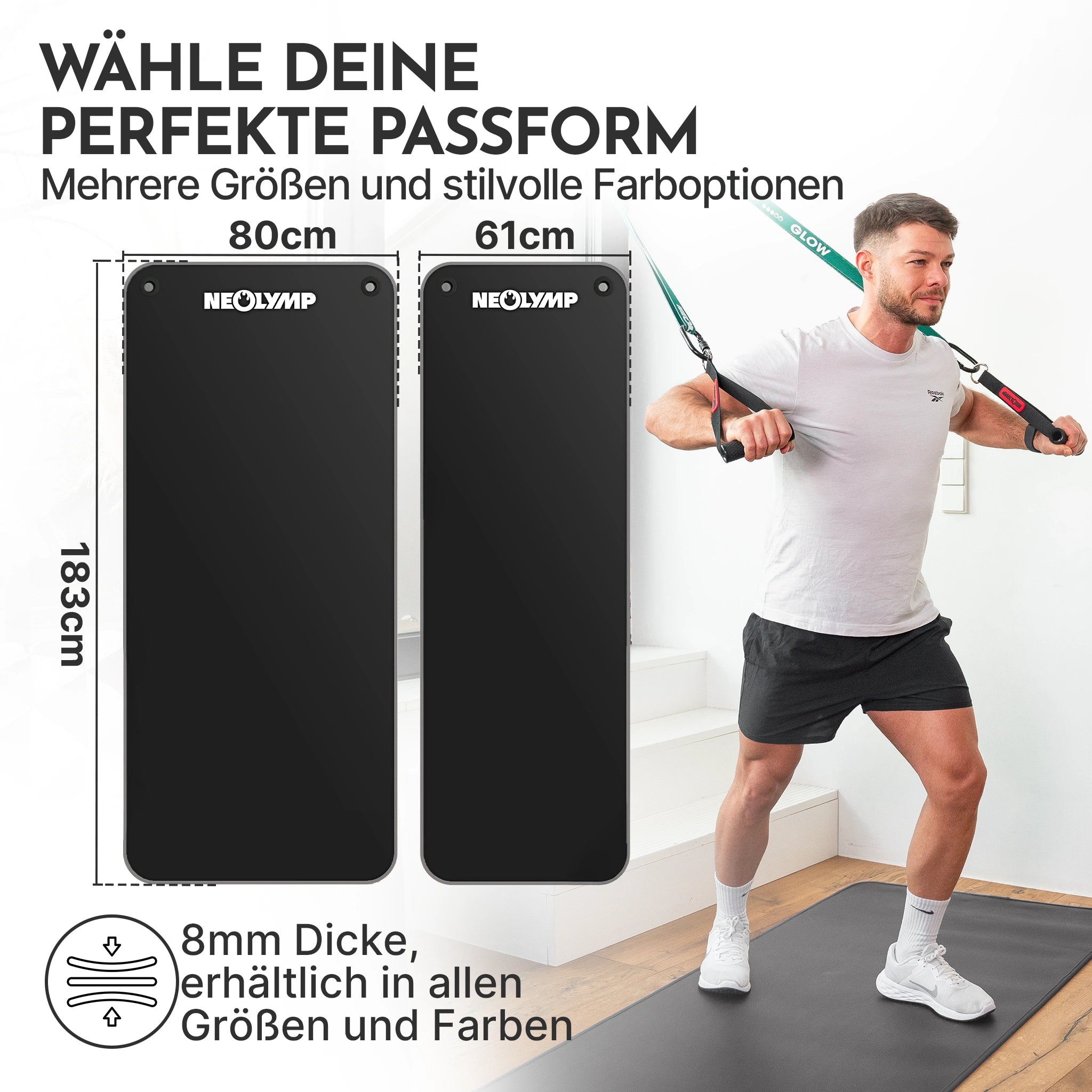 Fitnessmatte mit Ösen - extra dick und rutschfest - Schwarz - Sportmatte von NEOLYMP | Fitnessequipment und Sportartikel