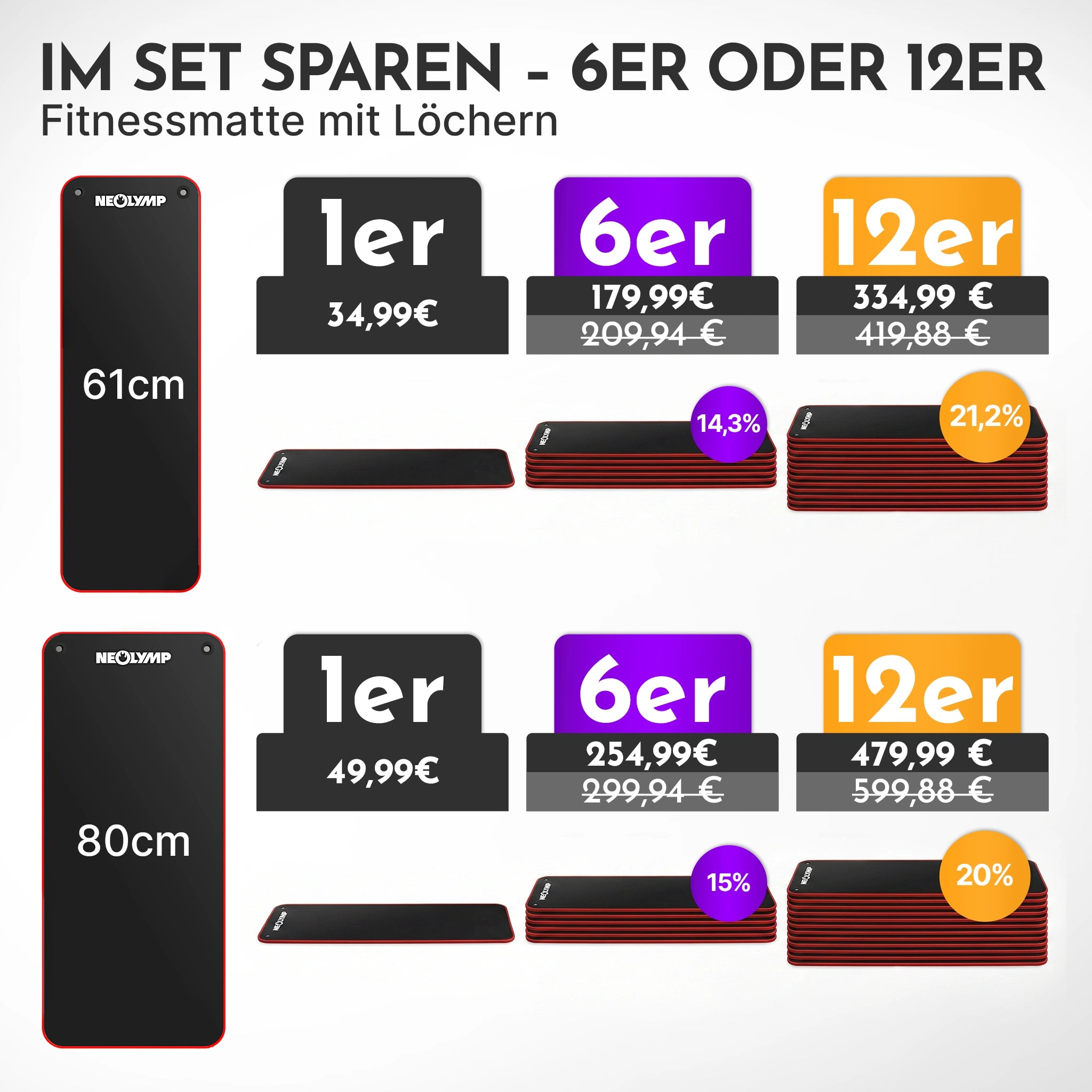 Fitnessmatte mit Ösen - extra dick und rutschfest - Schwarz - Sportmatte von NEOLYMP | Fitnessequipment und Sportartikel